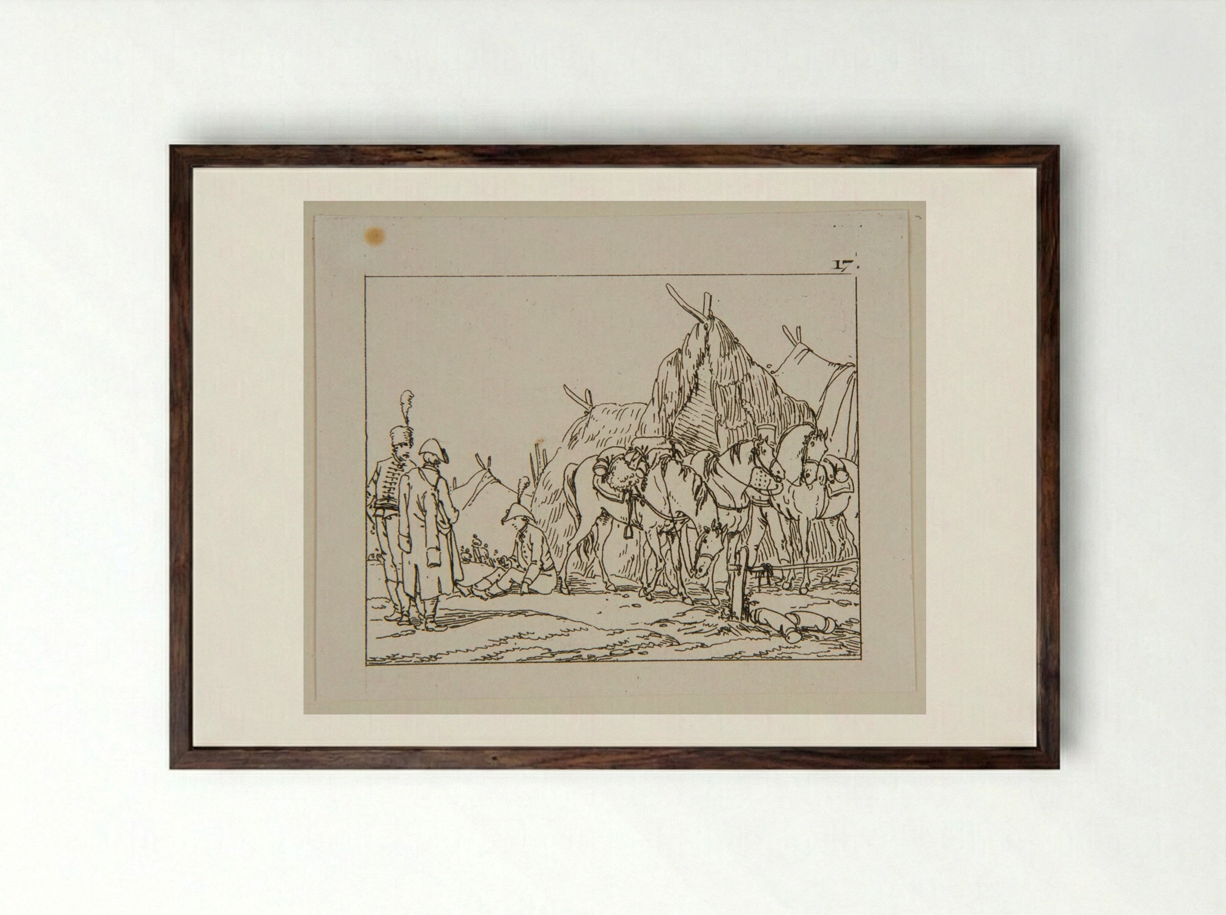 Military Encampment with Horses - Jacques-Francois-Joseph Swebach - Framed Print Dark Wood
