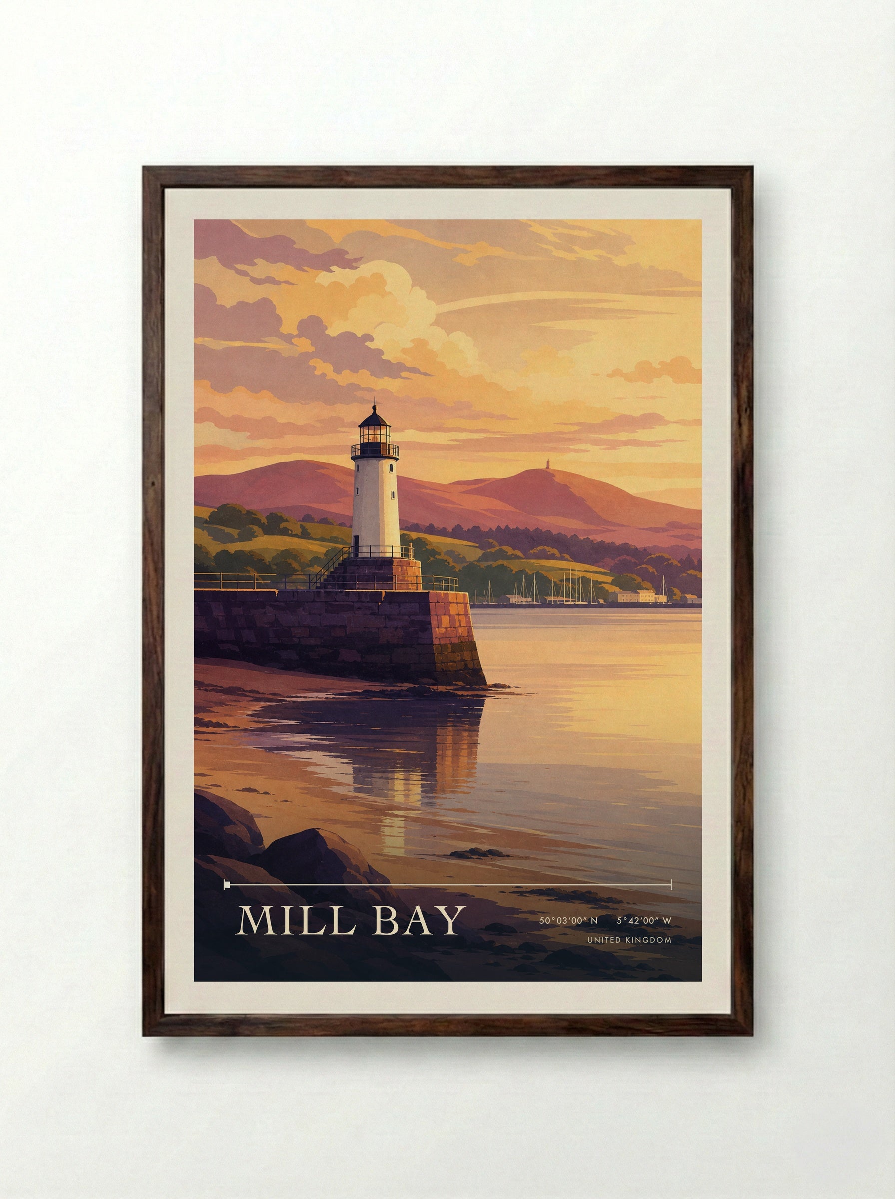 Mill Bay United Kingdom Travel Poster - Framed Print Dark Wood