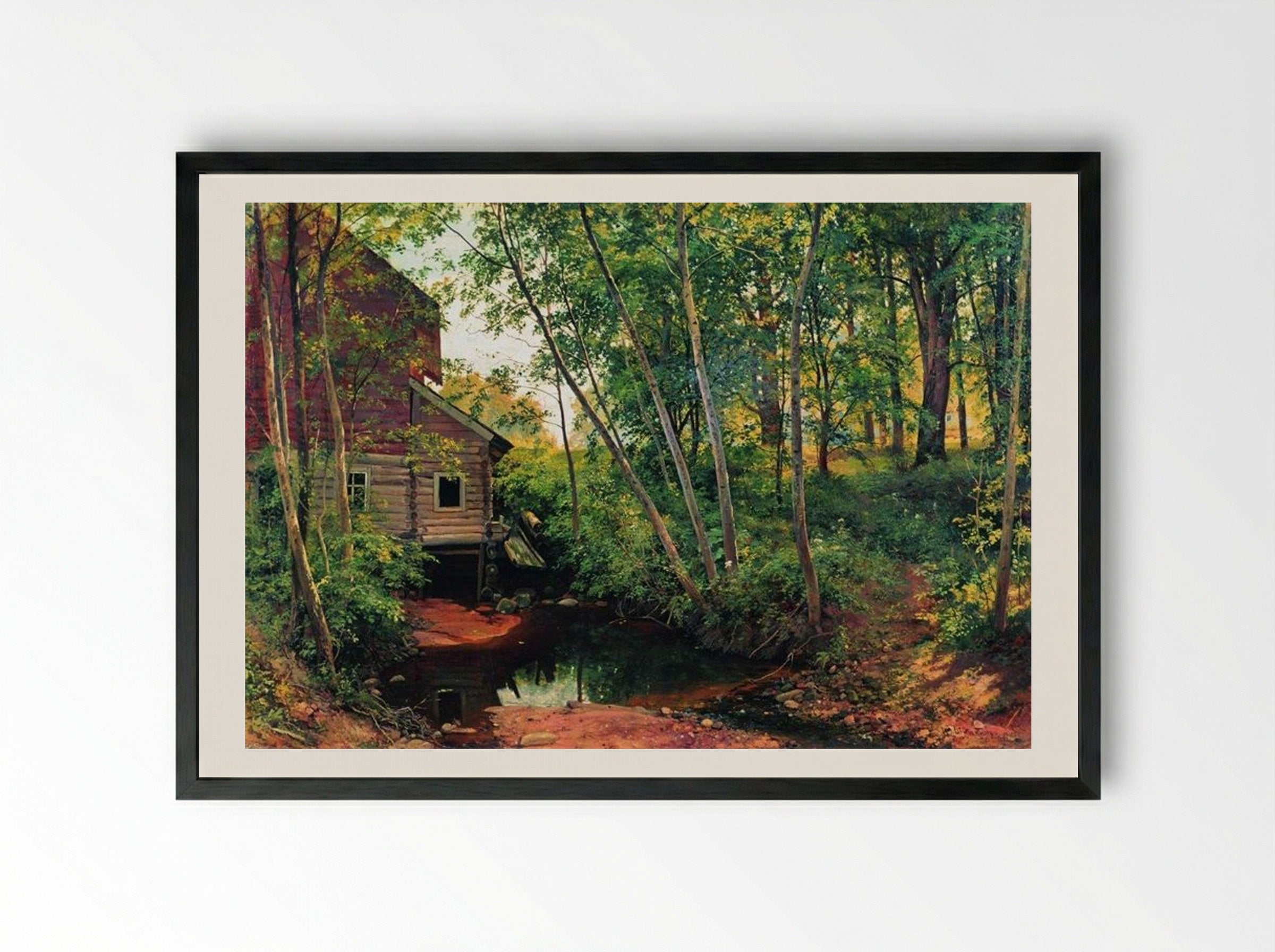 Mill in the Forest. Preobrazhenskoe - Ivan Shishkin - Framed Print Black