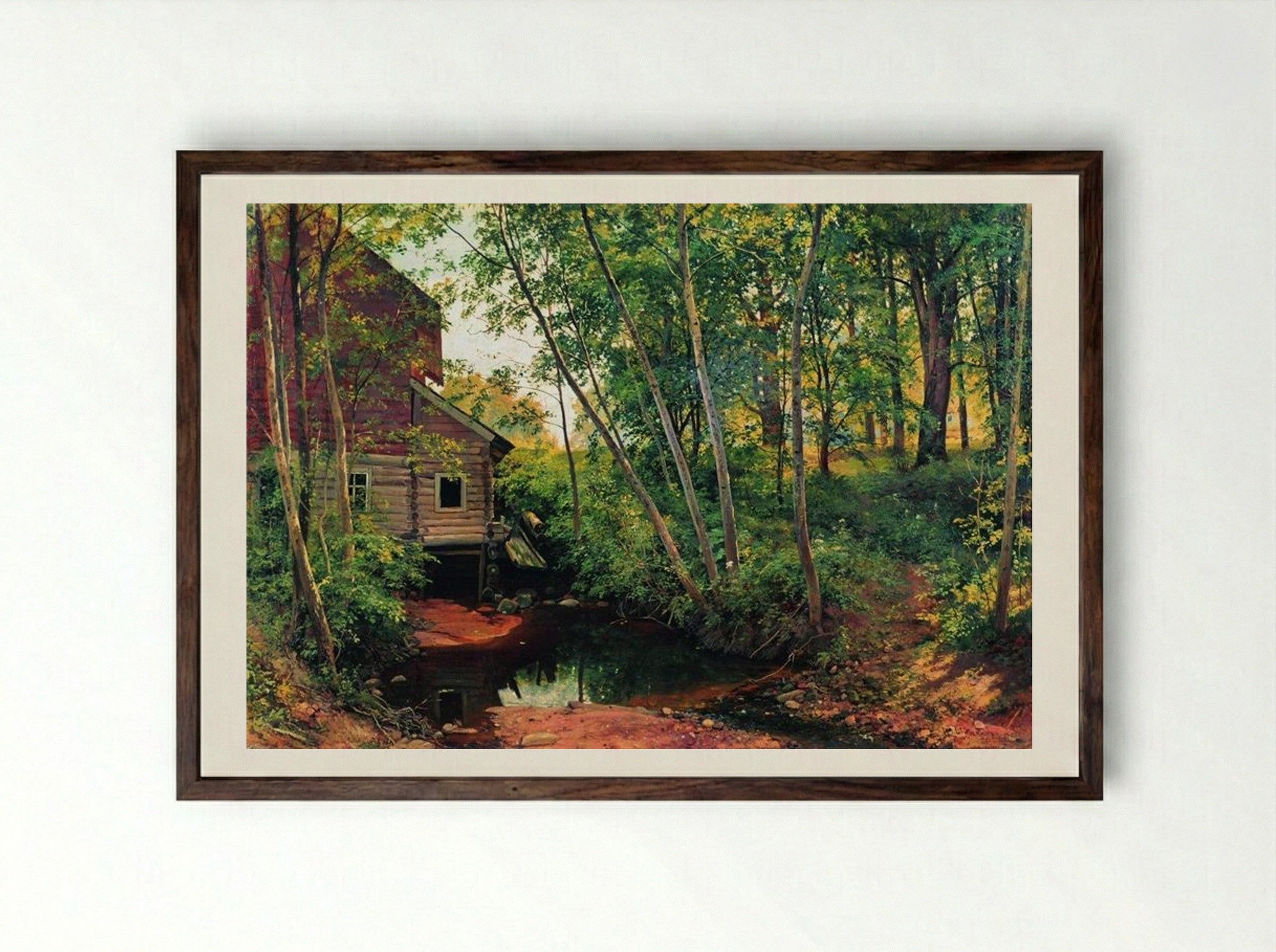 Mill in the Forest. Preobrazhenskoe - Ivan Shishkin - Framed Print Dark Wood