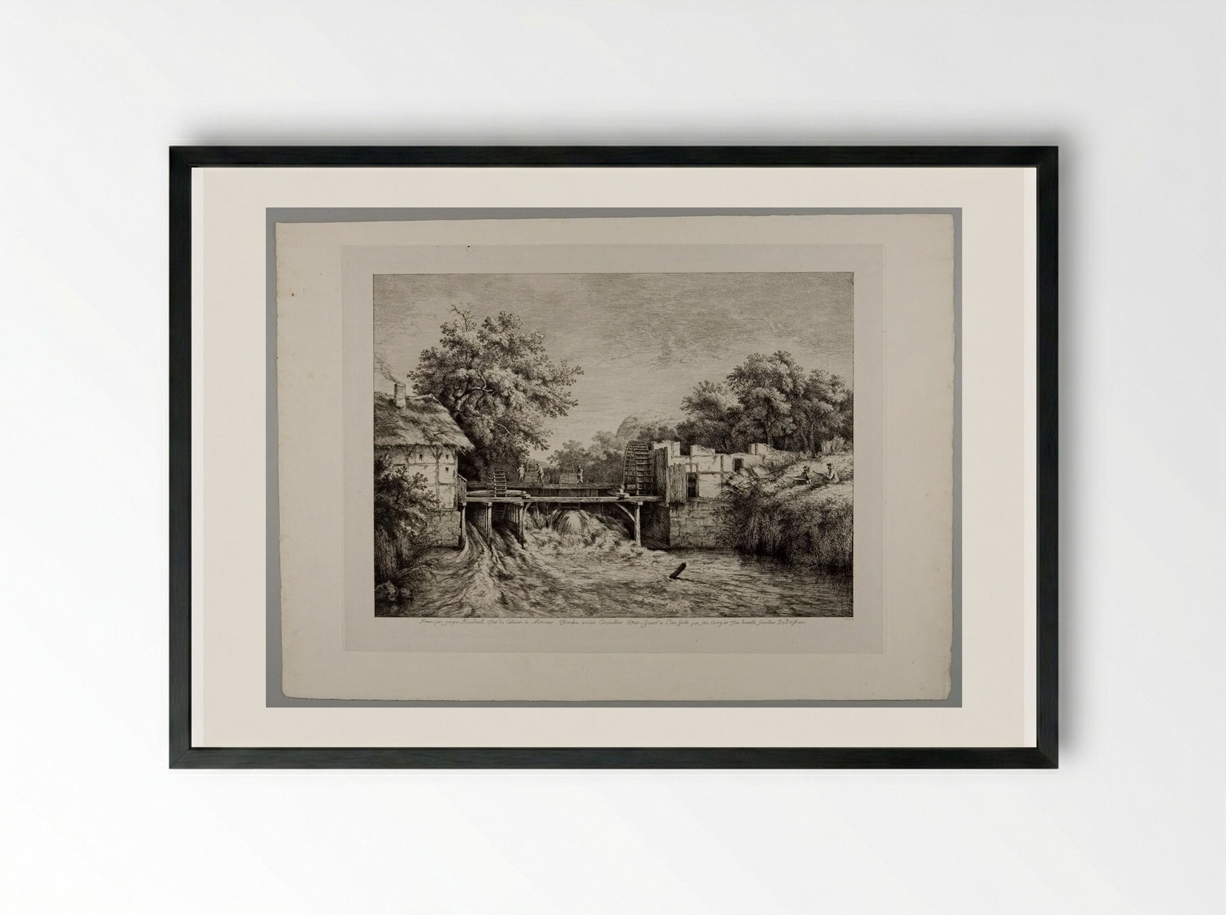 Mill with Two Draughtsmen on the Right - Jean-Jacques de Boissieu - Framed Print Black