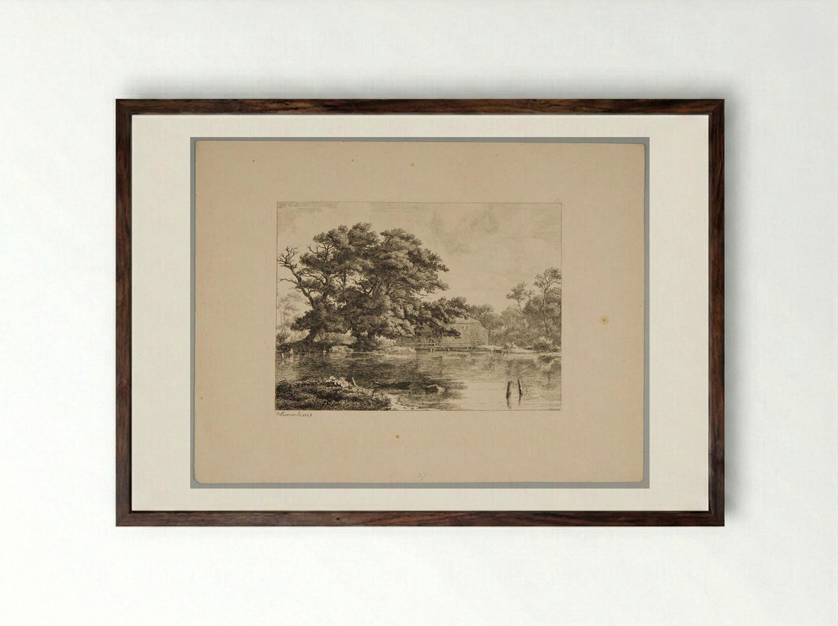 Mill - Johann Hermann Carmiencke - Framed Print Dark Wood