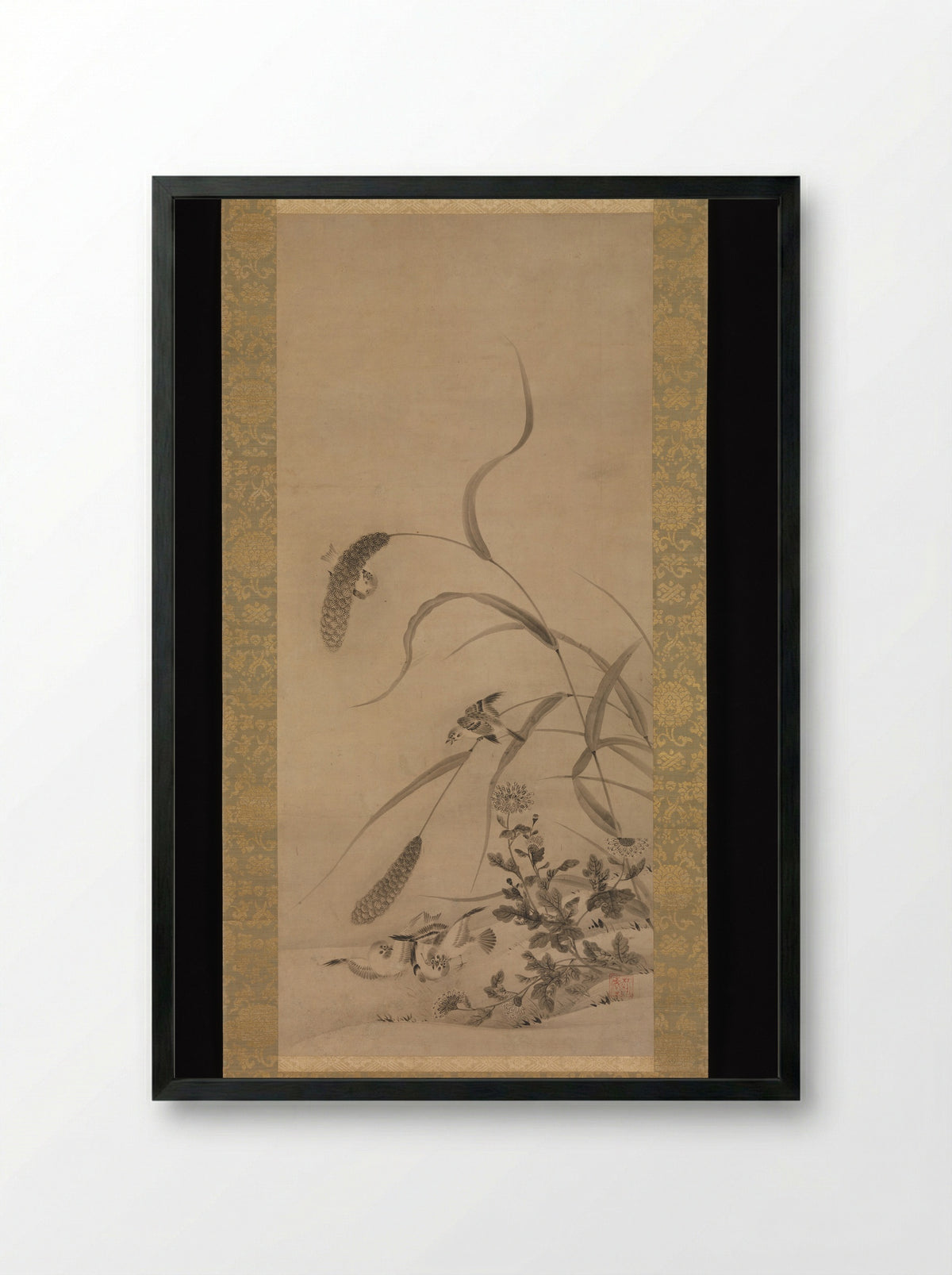 Millet and Sparrows - Geiai - Framed Print Black