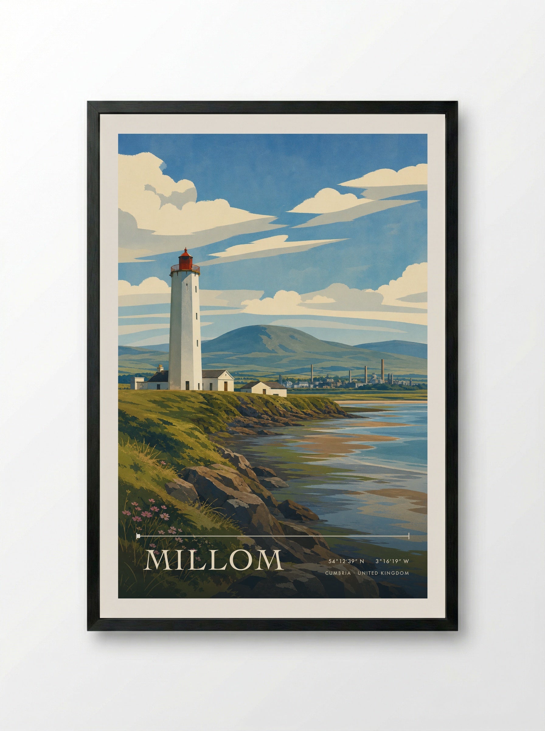 Millom Cumbria United Kingdom Travel Poster - Framed Print Black