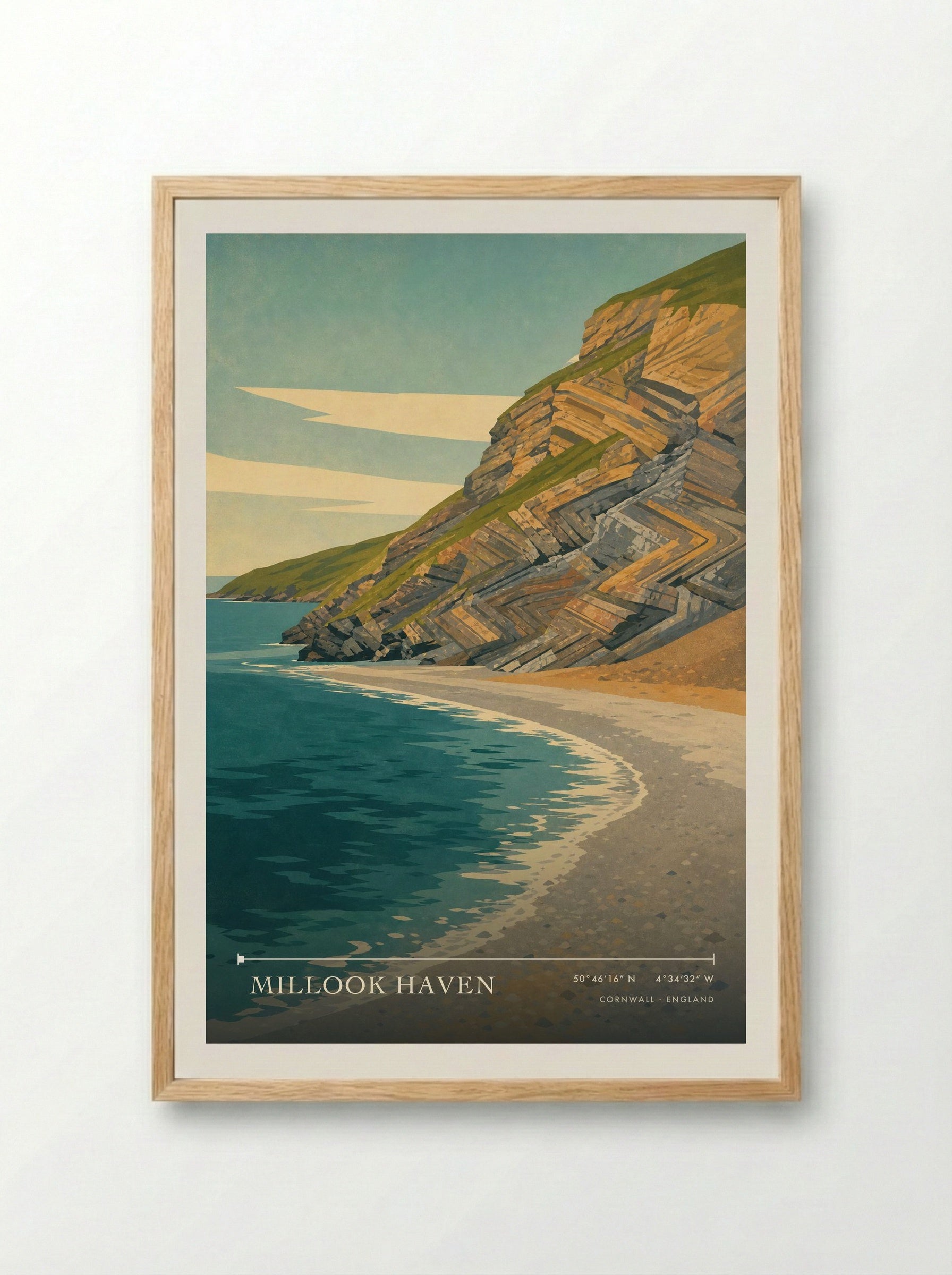 Millook Haven Cornwall England Travel Poster - Framed Print Wood