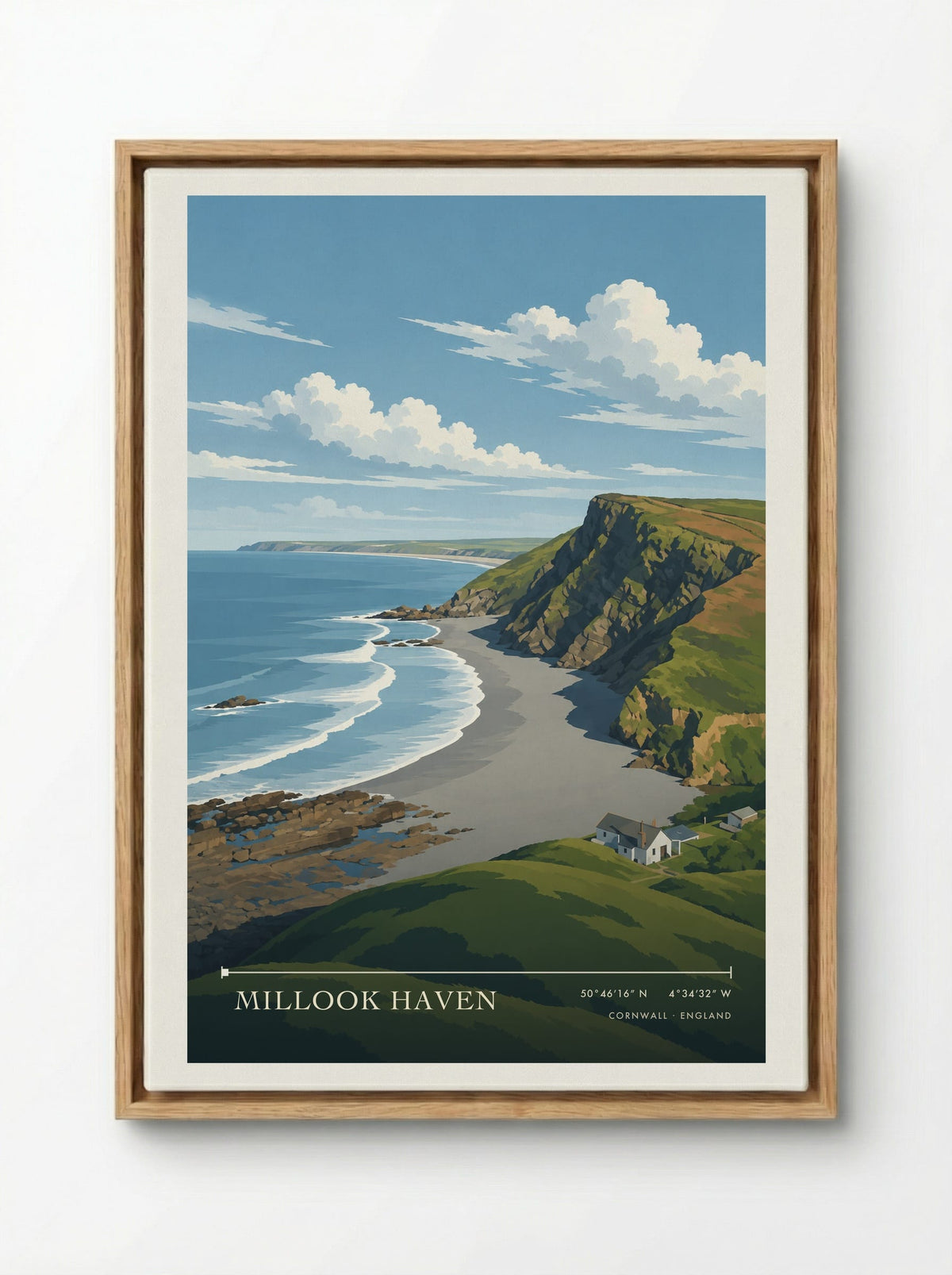 Millook Haven, Cornwall | Travel Poster - Framed Canvas Wood