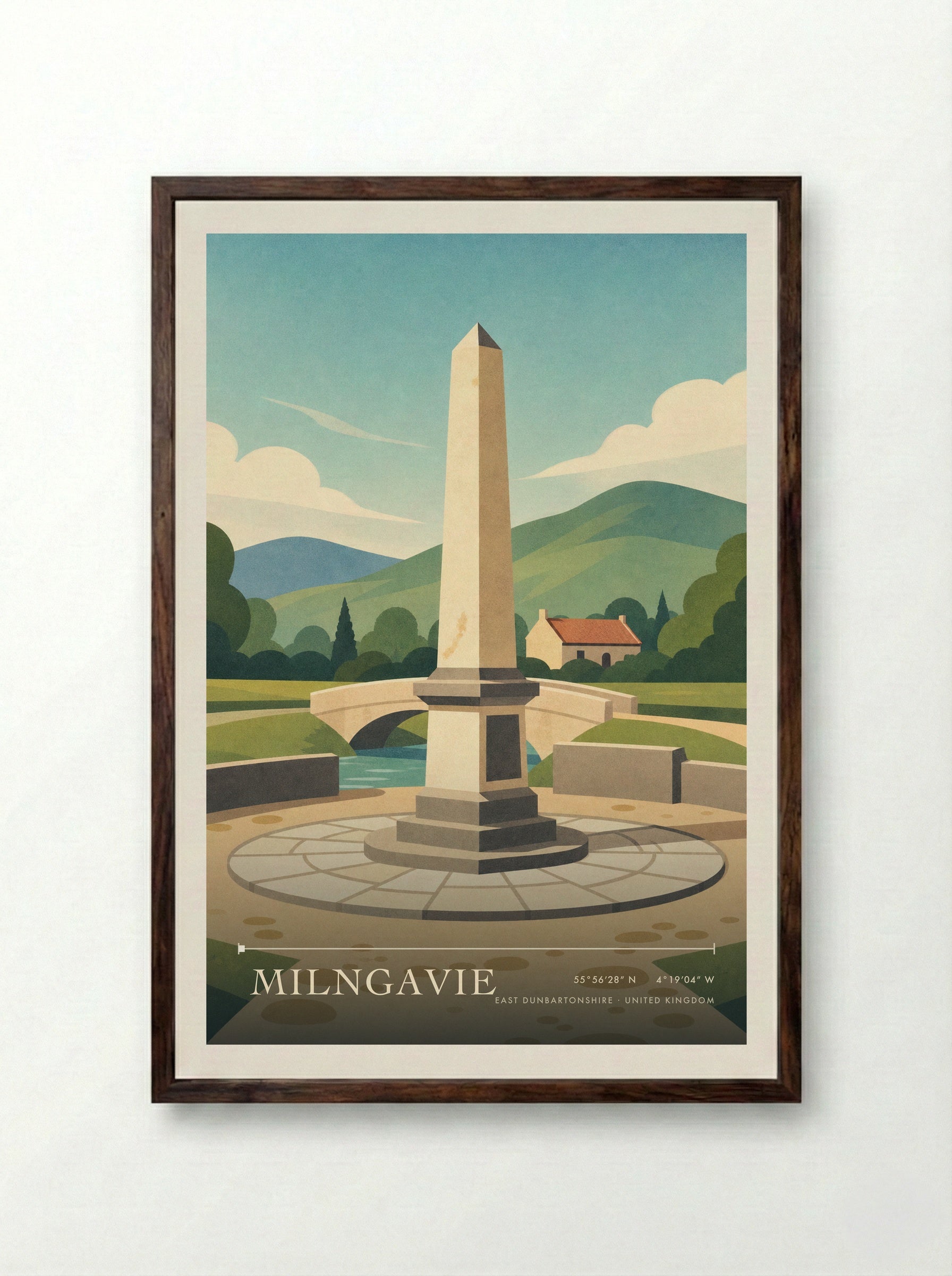 Milngavie East Dunbartonshire United Kingdom Travel Poster - Framed Print Dark Wood
