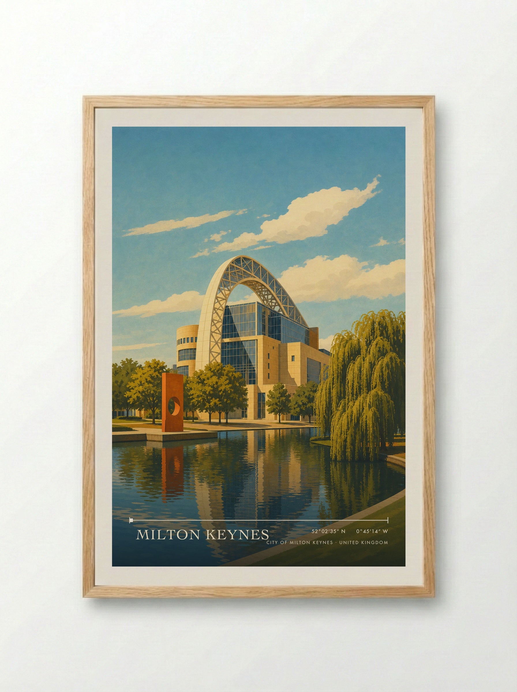Milton Keynes City of Milton Keynes United Kingdom Travel Poster - Framed Print Wood