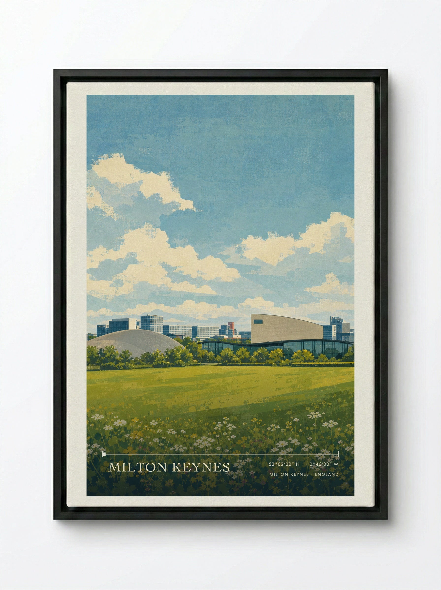Milton Keynes England Travel Poster - Framed Canvas Black