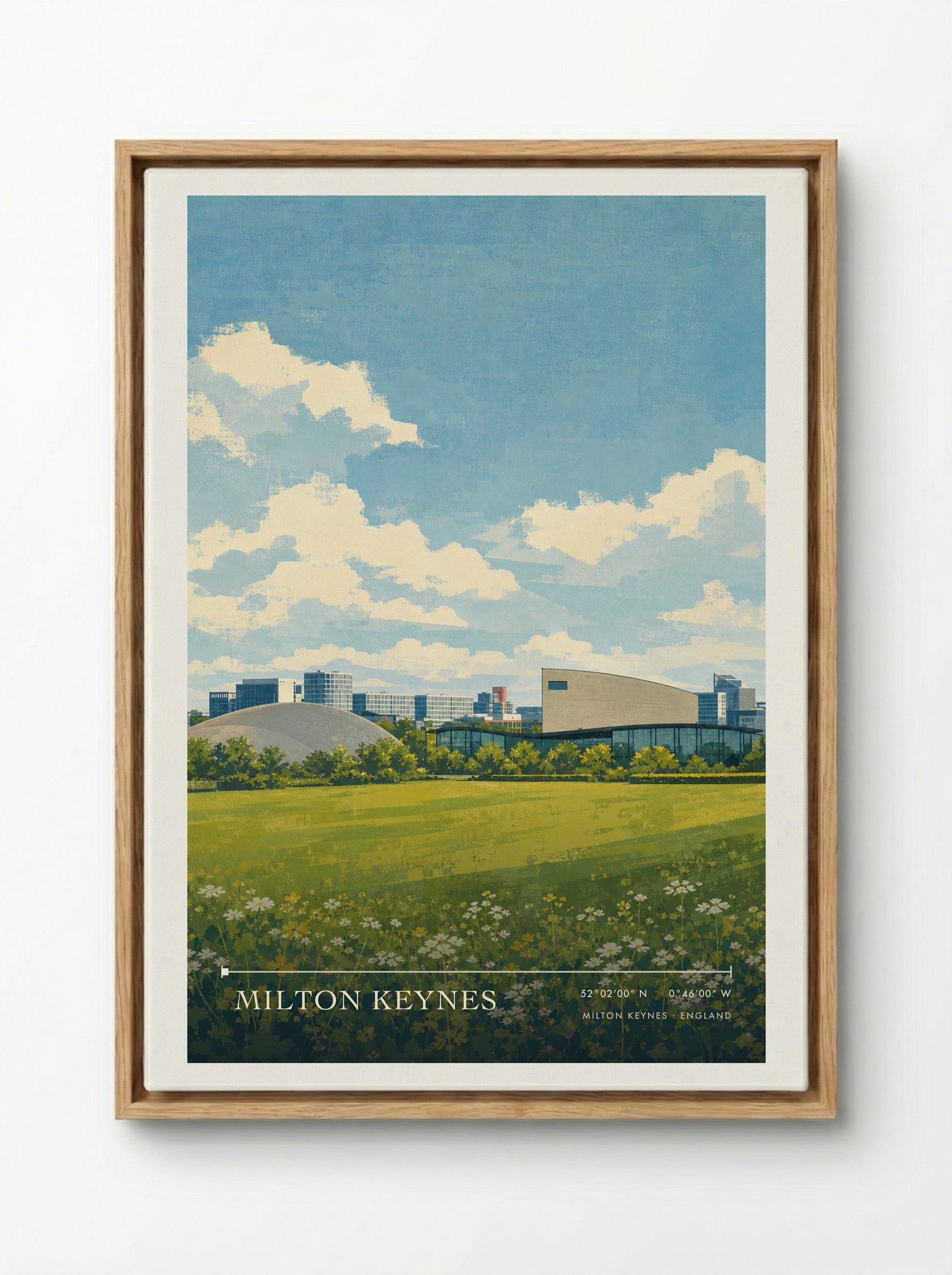 Milton Keynes England Travel Poster - Framed Canvas Wood