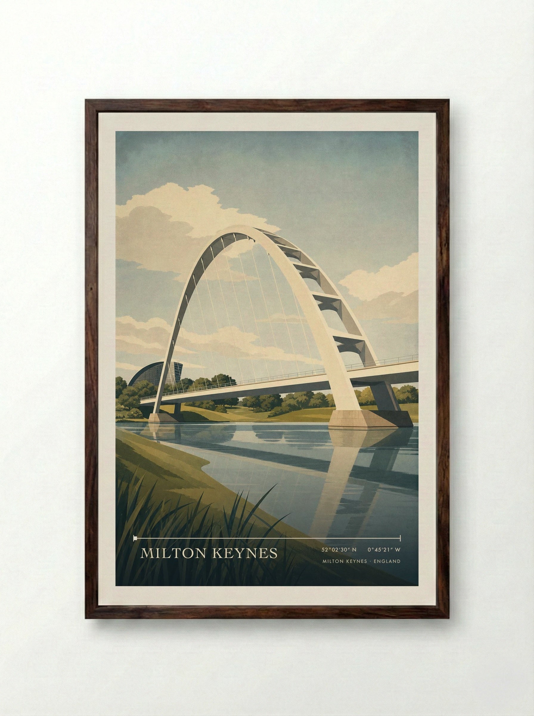 Milton Keynes England Travel Poster - Framed Print Dark Wood