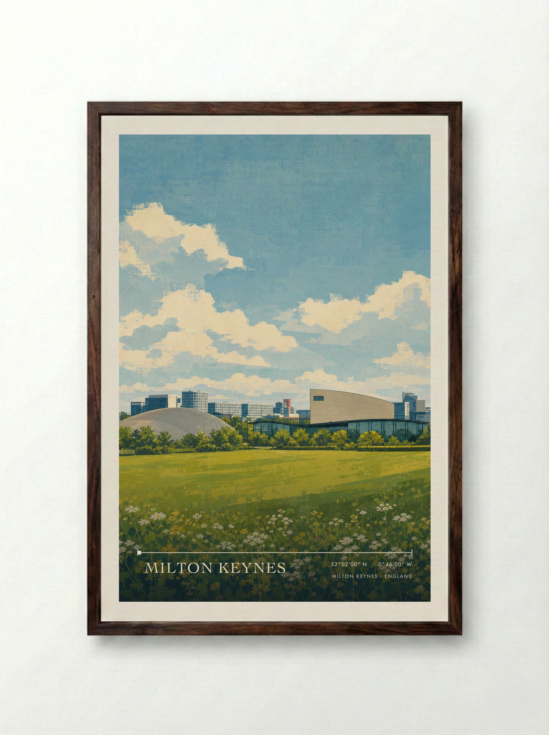 Milton Keynes England Travel Poster - Framed Print Dark Wood