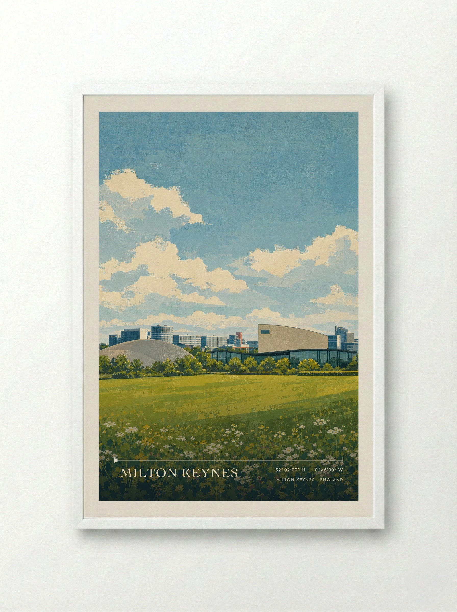 Milton Keynes England Travel Poster - Framed Print White