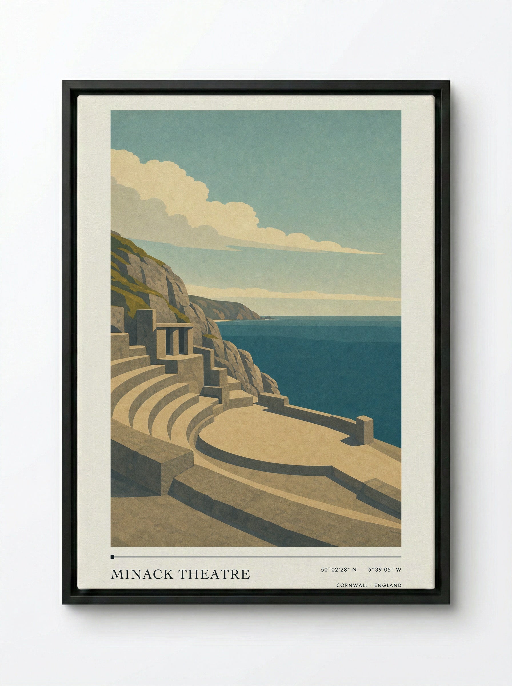 Minack Theatre Travel Poster Artwork - Framed Canvas Black