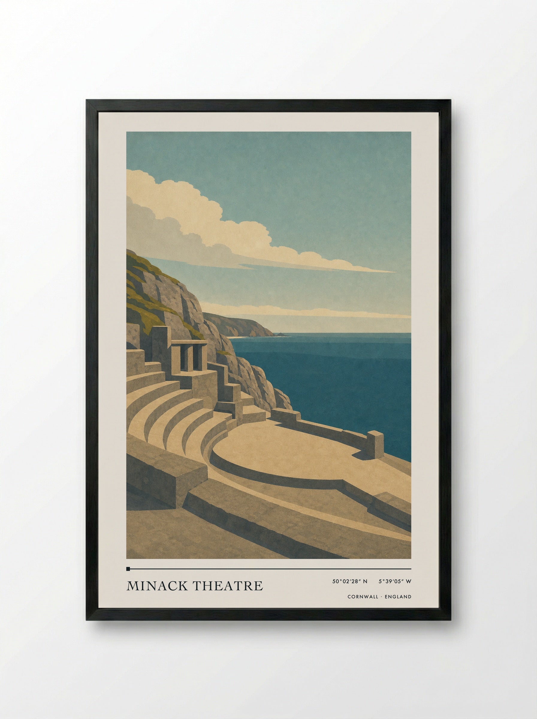 Minack Theatre Travel Poster Artwork - Framed Print Black
