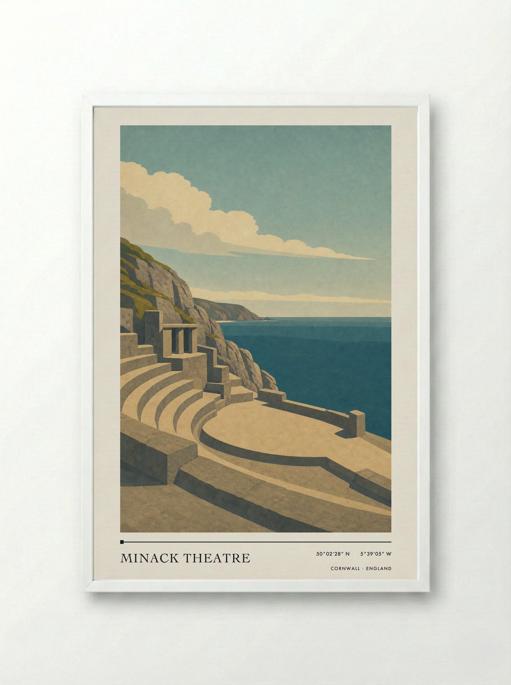 Minack Theatre Travel Poster Artwork - Framed Print White