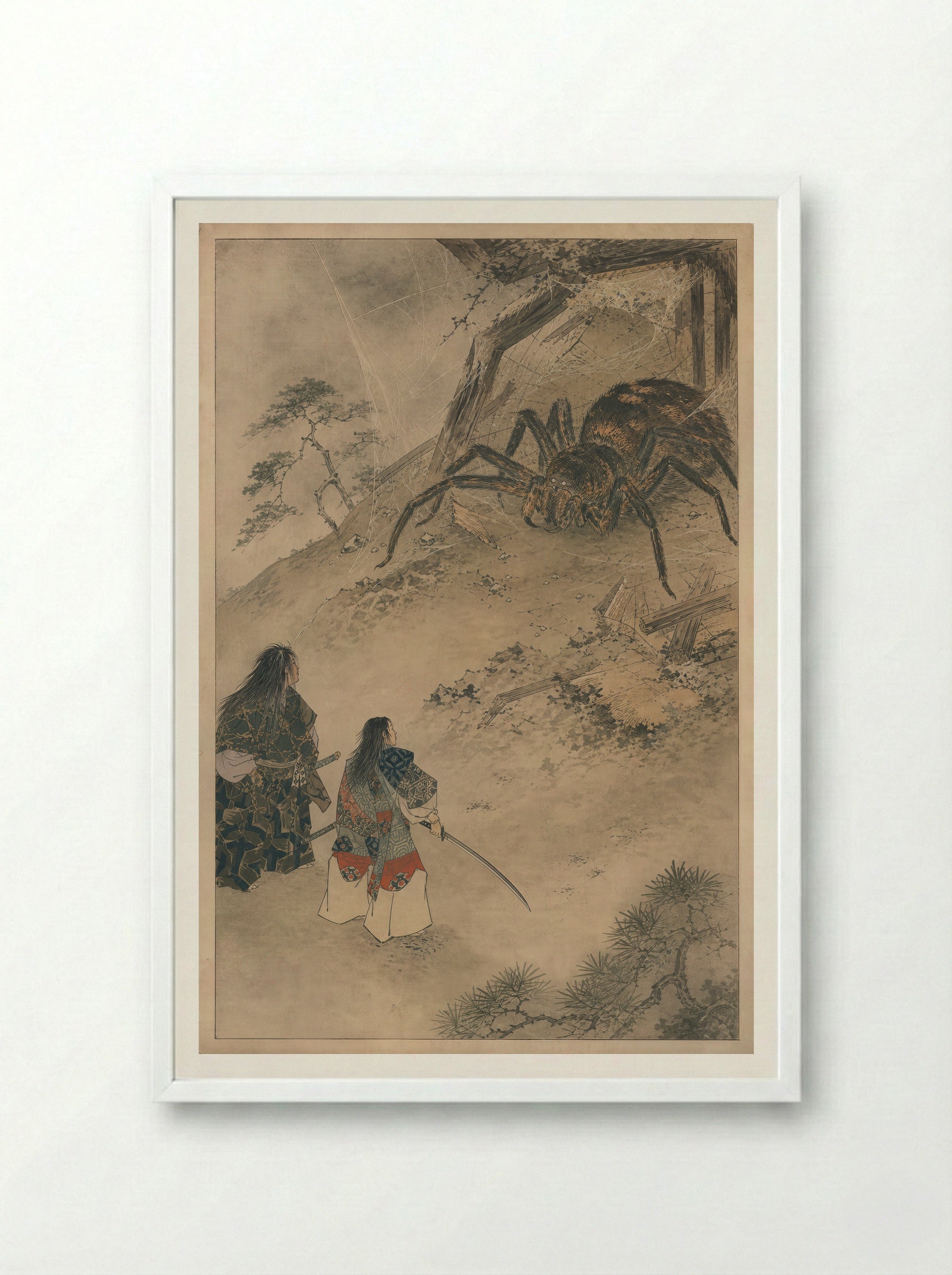 Minamoto no Yorimitsu and the Earth Spider: The Earth Spider Revealed - Framed Print White