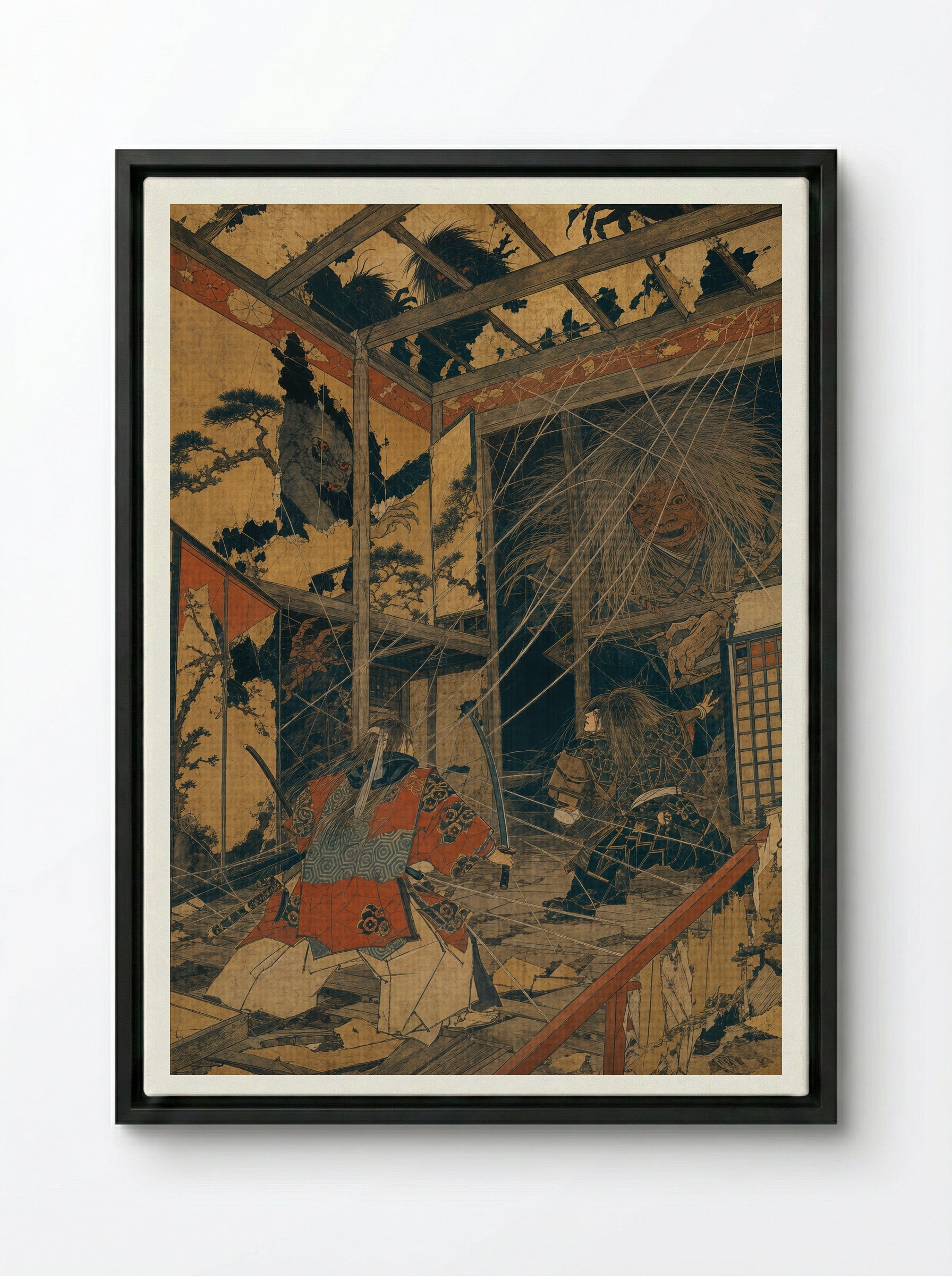 Minamoto no Yorimitsu and the Earth Spider: The House of Many Forms - Framed Canvas Black