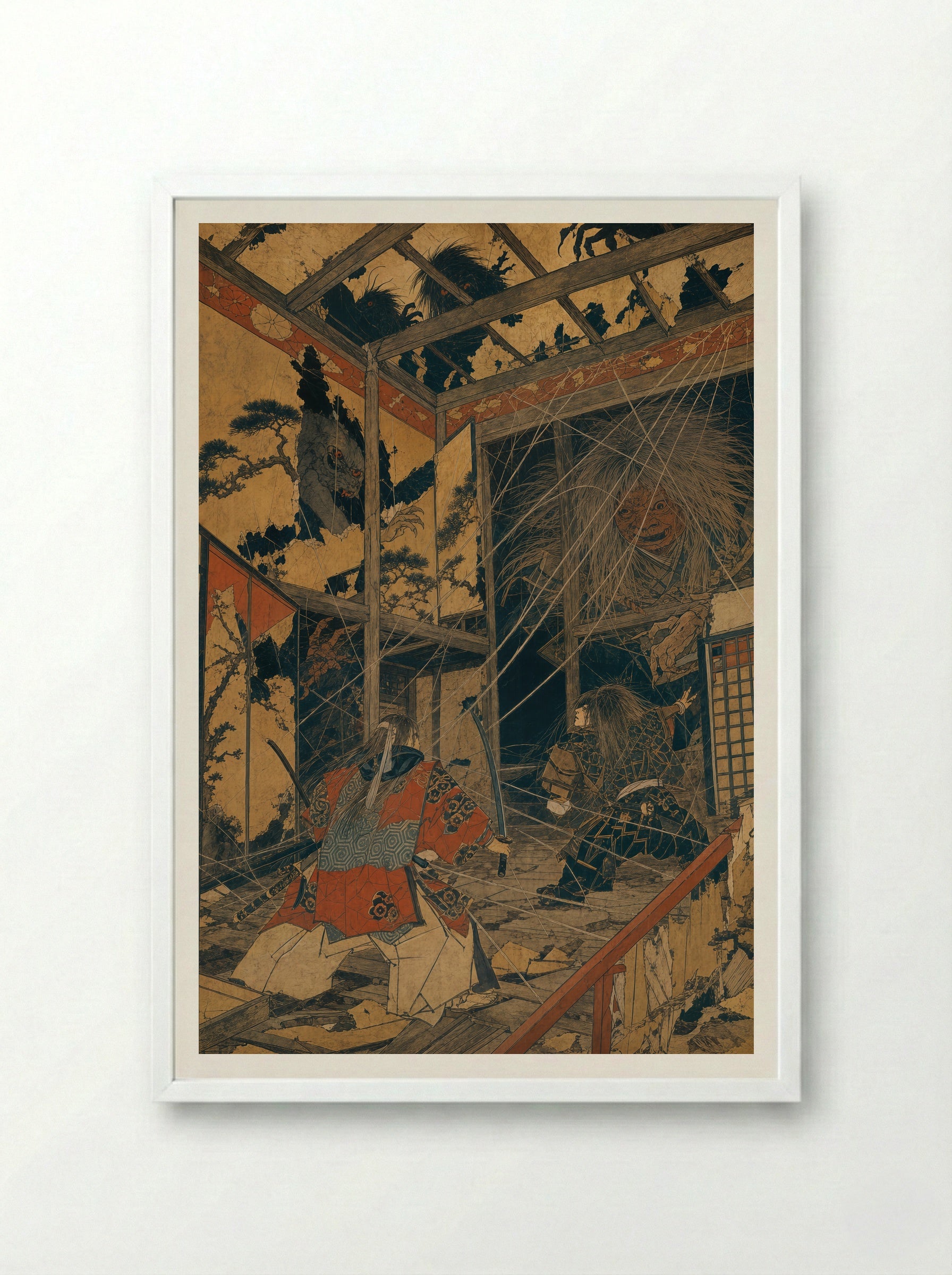Minamoto no Yorimitsu and the Earth Spider: The House of Many Forms - Framed Print White