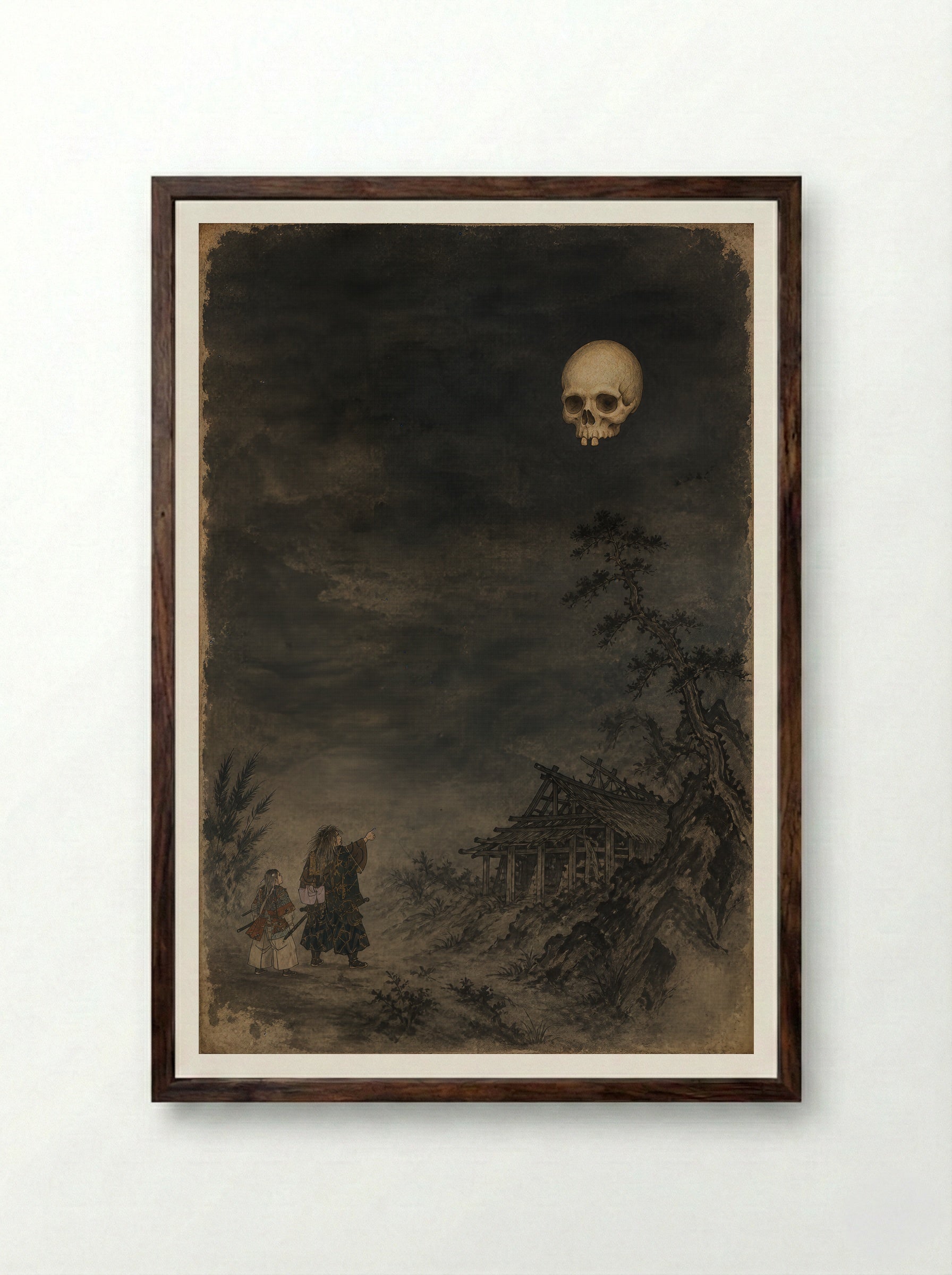Minamoto no Yorimitsu and the Earth Spider: The Skull Above Kaguraoka - Framed Print Dark Wood