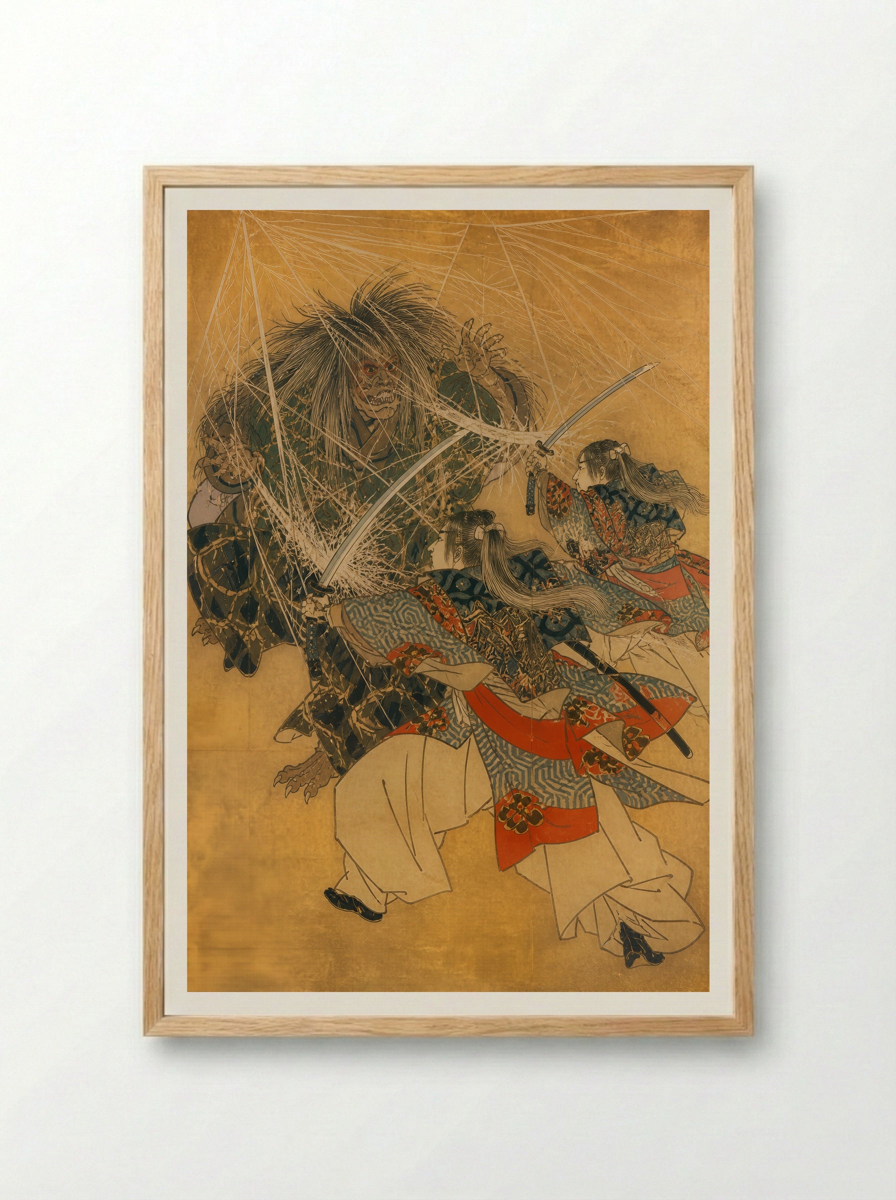 Minamoto no Yorimitsu and the Earth Spider: The Sword Through the Web - Framed Print Wood
