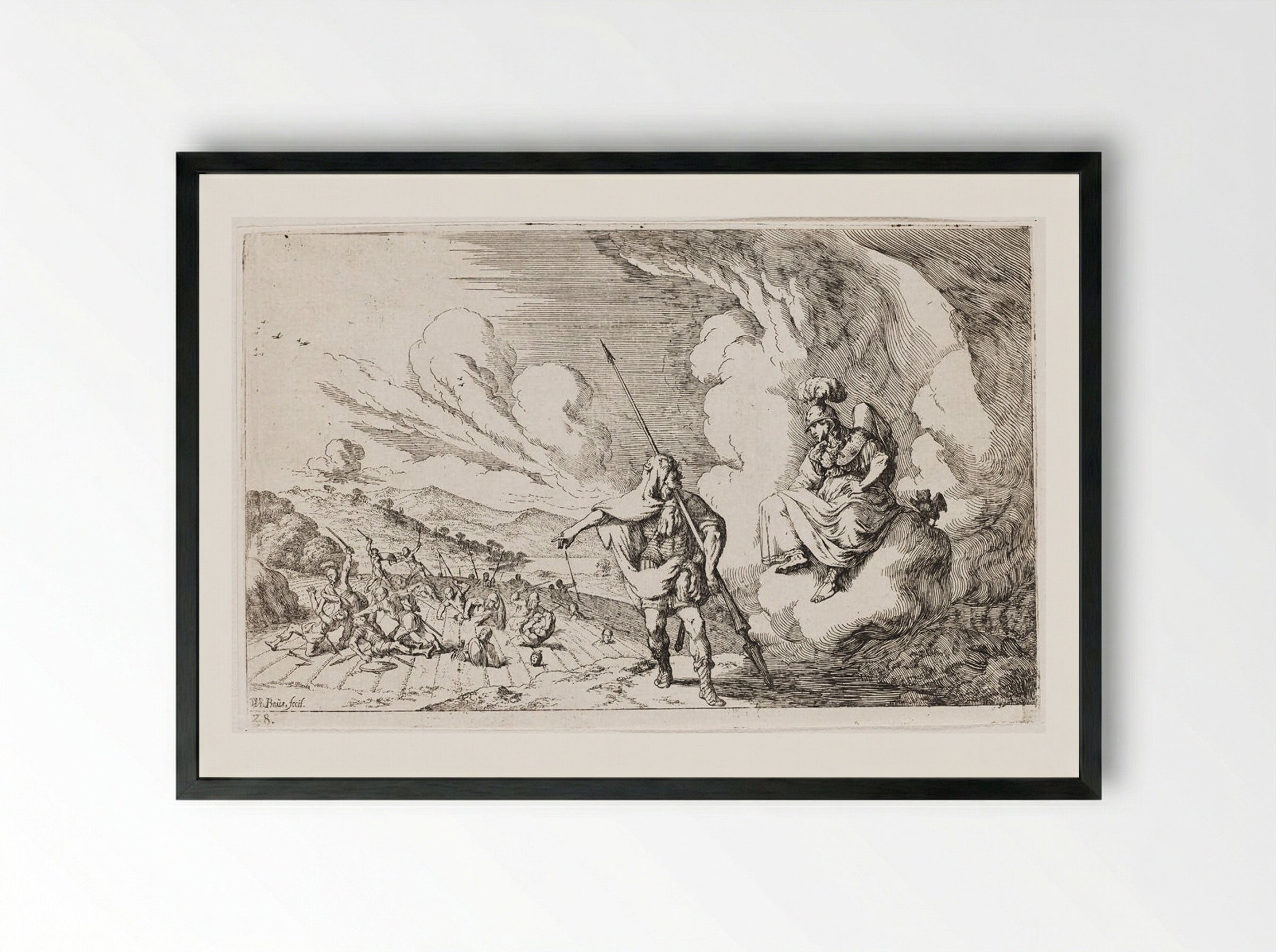 Minerva Commands Echion to Make Peace With His Brothers as Cadmus Watches - Johann Wilhelm Baur - Framed Print Black