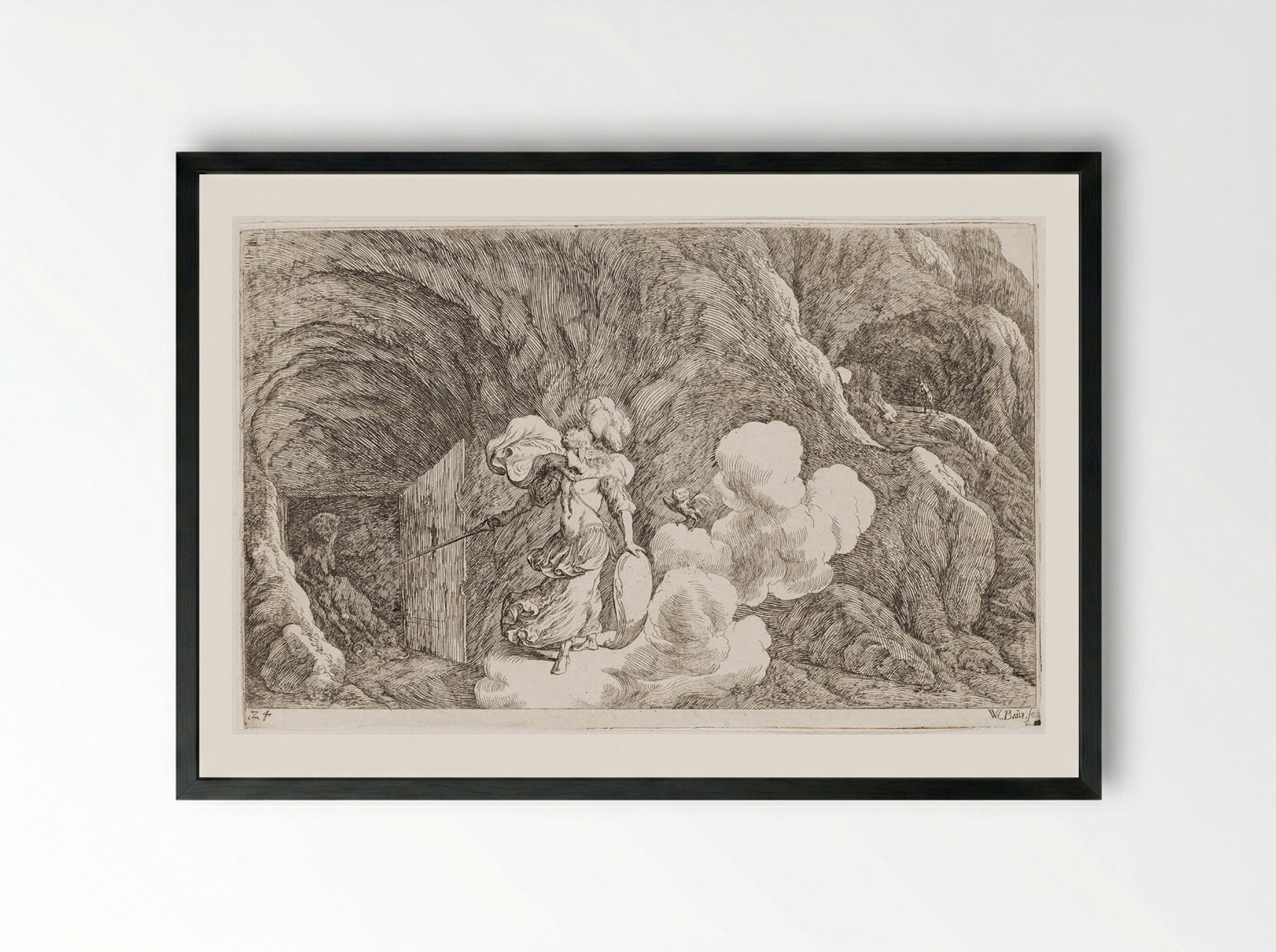 Minerva Commands Envy to Torment Aglauros - Johann Wilhelm Baur - Framed Print Black