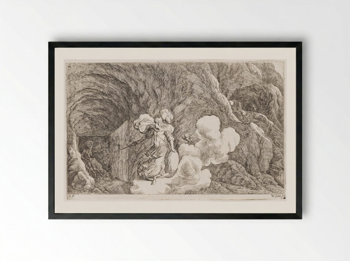 Minerva Commands Envy to Torment Aglauros - Johann Wilhelm Baur - Framed Print Black