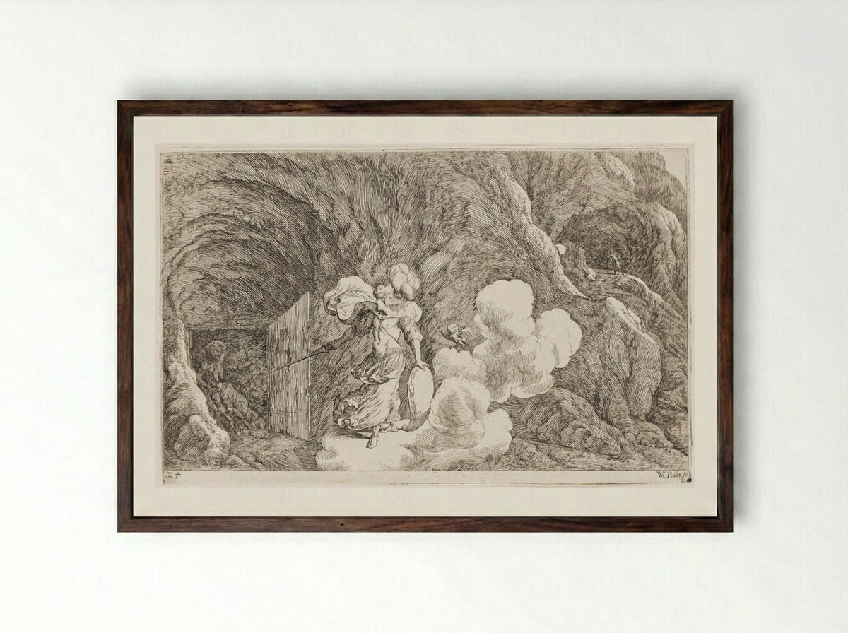 Minerva Commands Envy to Torment Aglauros - Johann Wilhelm Baur - Framed Print Dark Wood