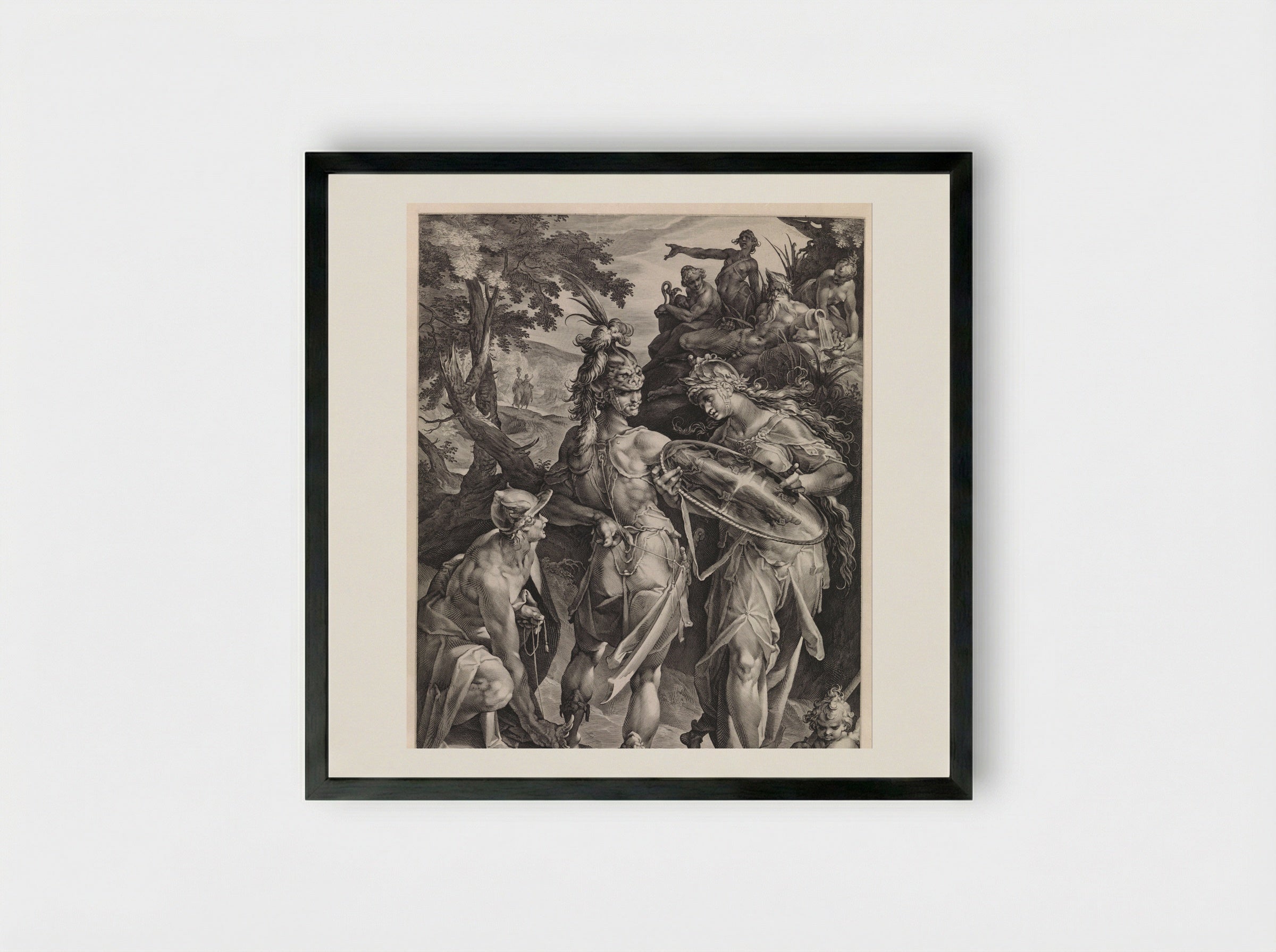 Minerva and Mercury Arming Perseus - Jan Harmensz. Muller - Framed Print Black