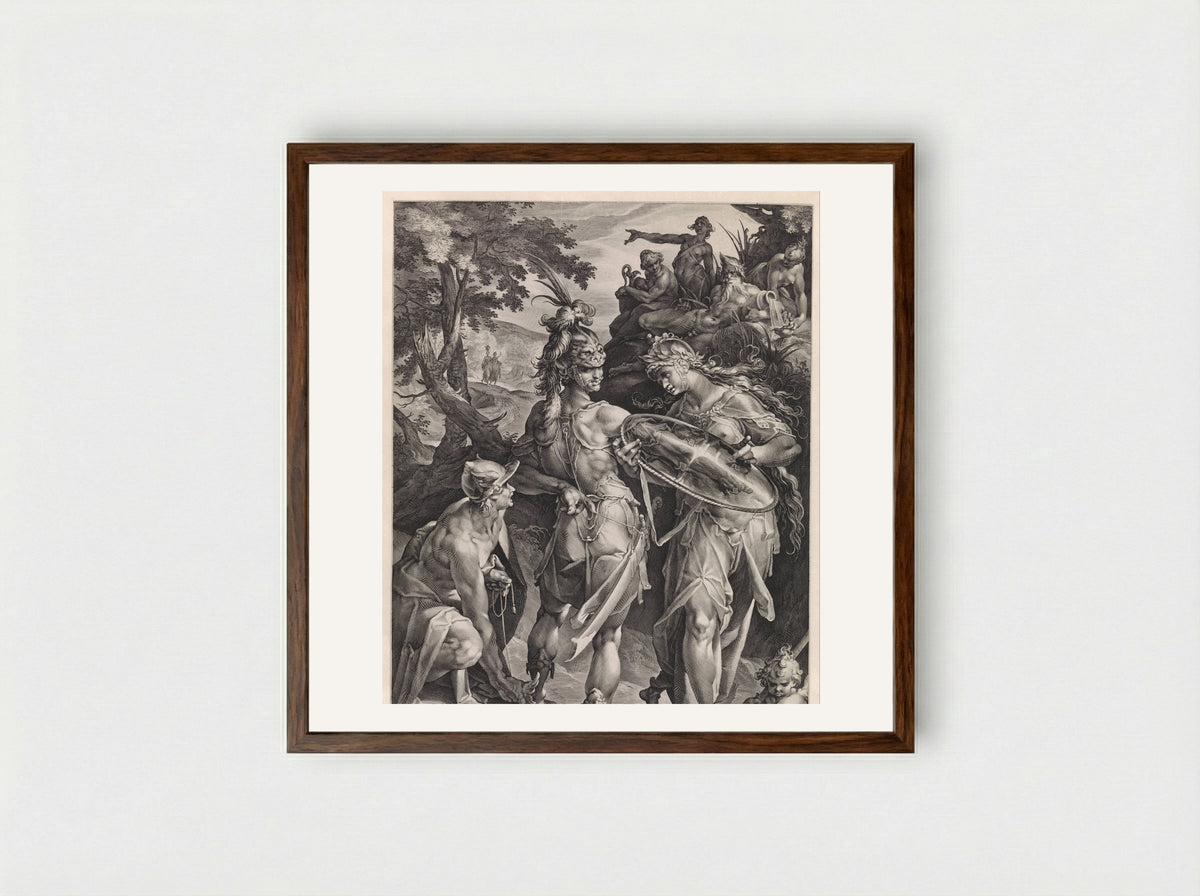 Minerva and Mercury Arming Perseus - Jan Harmensz. Muller - Framed Print Dark Wood