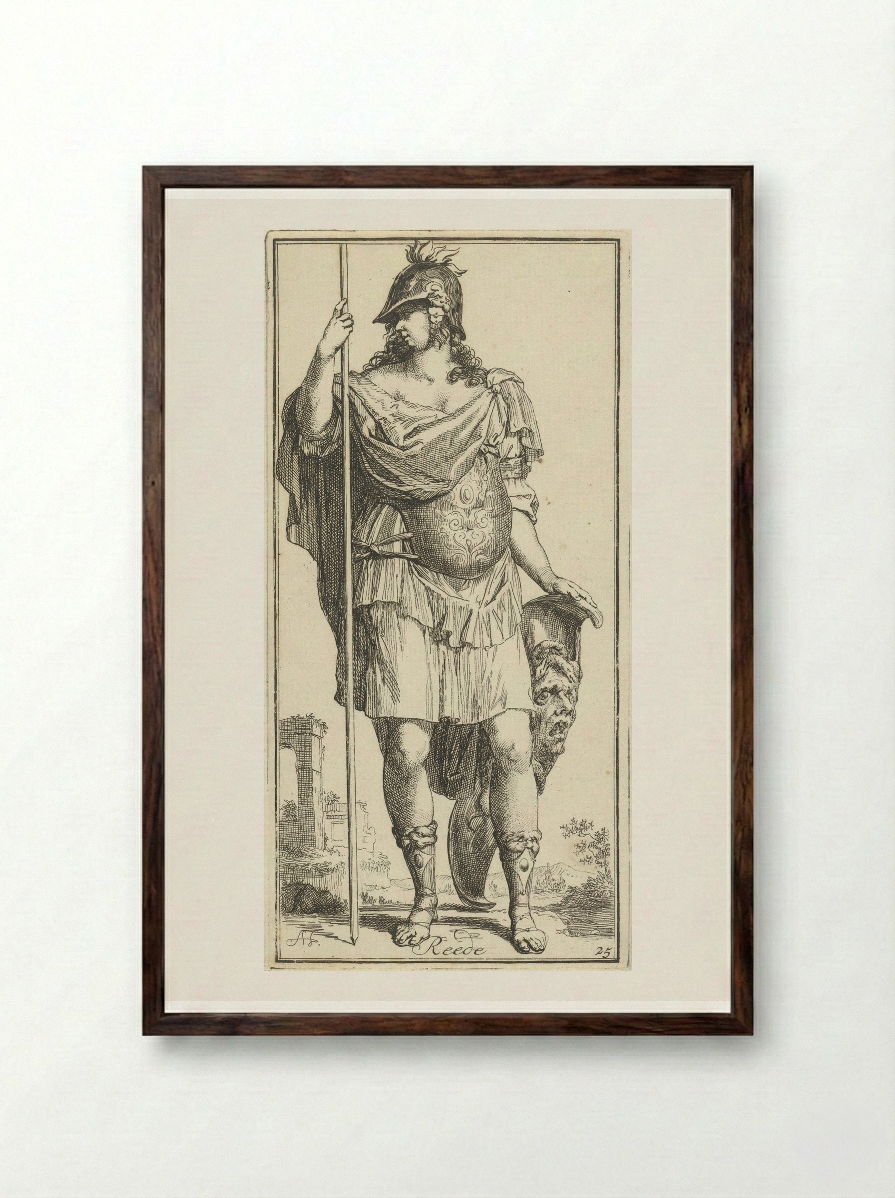 Minerva as Personification of Reason - Leonard Schenk - Framed Print Dark Wood