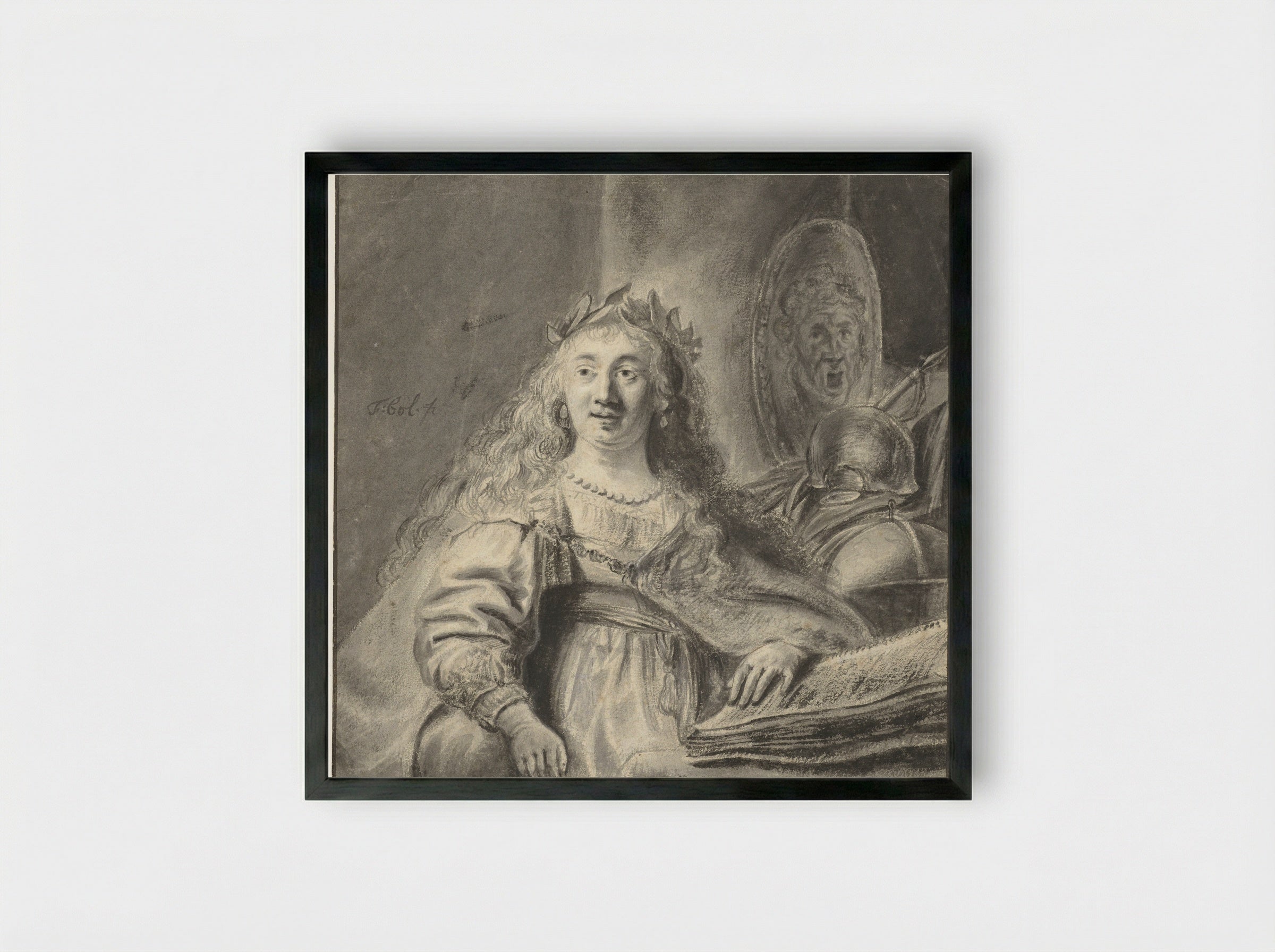 Minerva in her Study - Ferdinand Bol - Framed Print Black