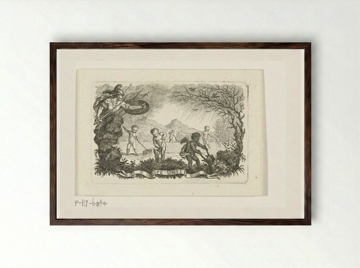 Minerva with Putti Tilling a Field - Abraham Delfos - Framed Print Dark Wood