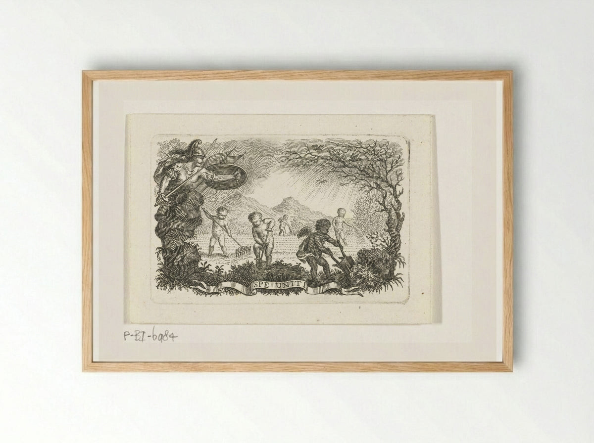 Minerva with Putti Tilling a Field - Abraham Delfos - Framed Print Wood