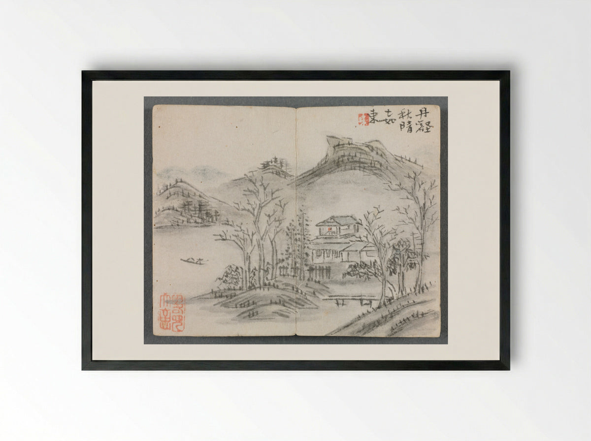 Miniature Album with Figures and Landscape - Zeng Yandong - Framed Print Black