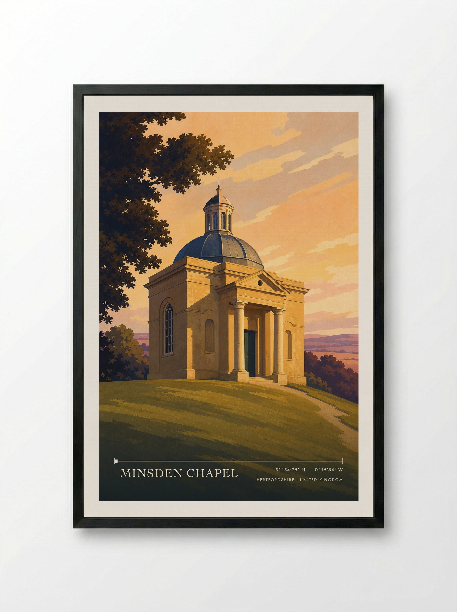 Minsden Chapel Hertfordshire United Kingdom Travel Poster - Framed Print Black