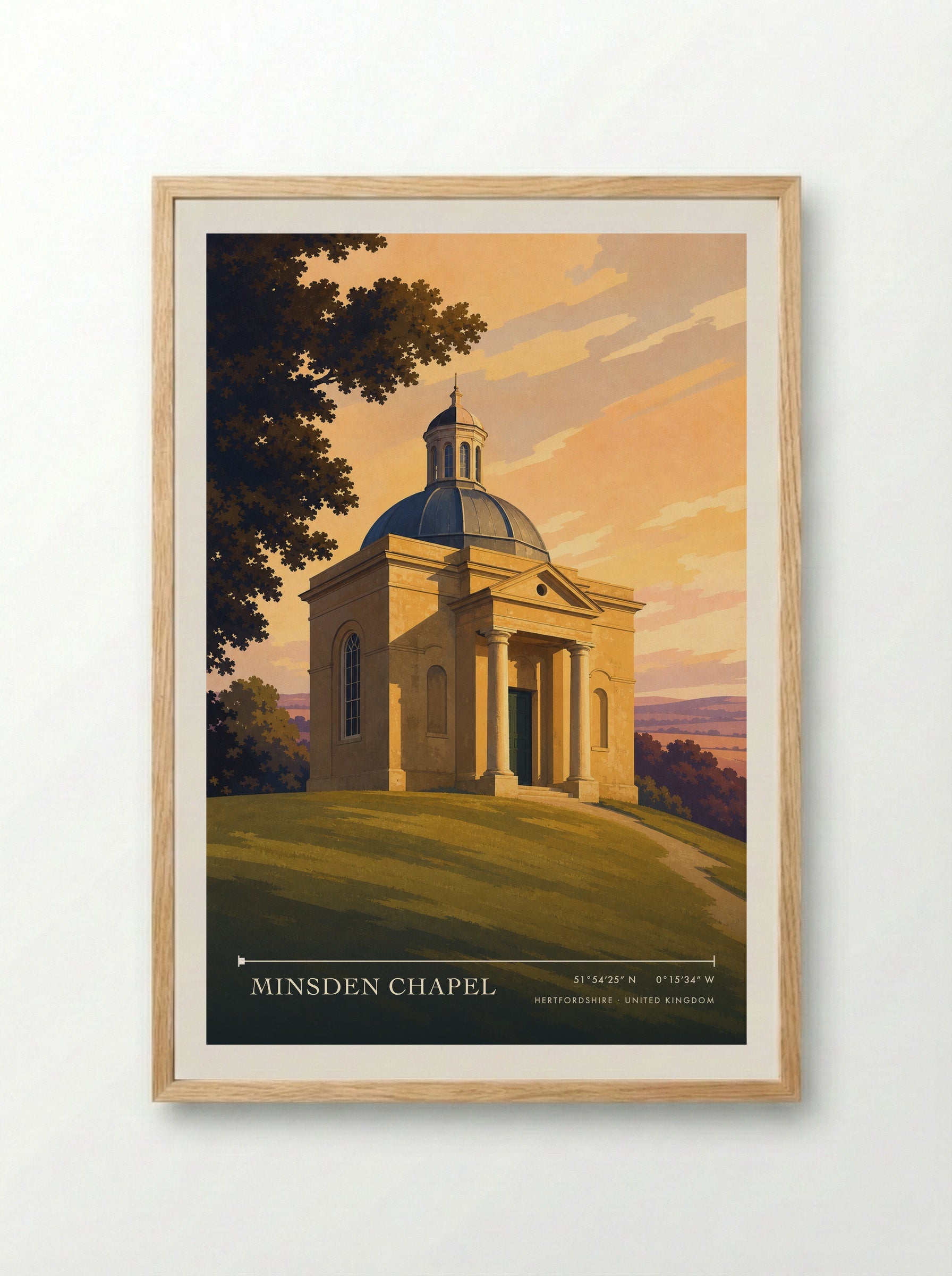 Minsden Chapel Hertfordshire United Kingdom Travel Poster - Framed Print Wood