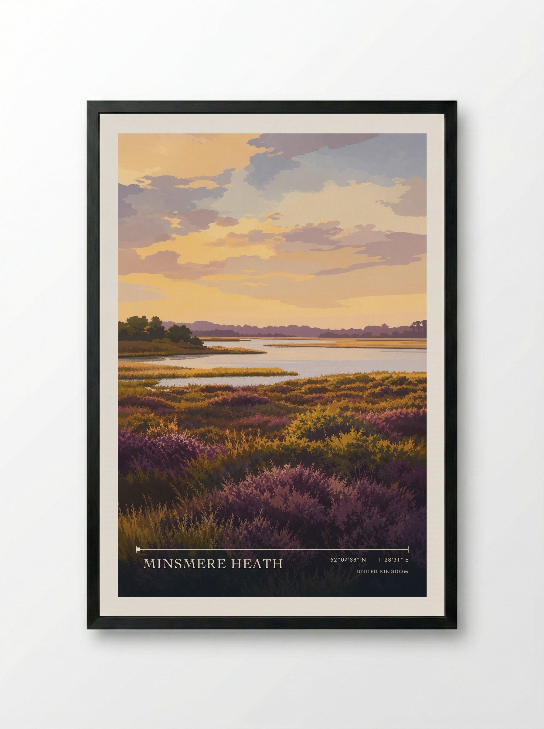 Minsmere Heath United Kingdom Travel Poster - Framed Print Black