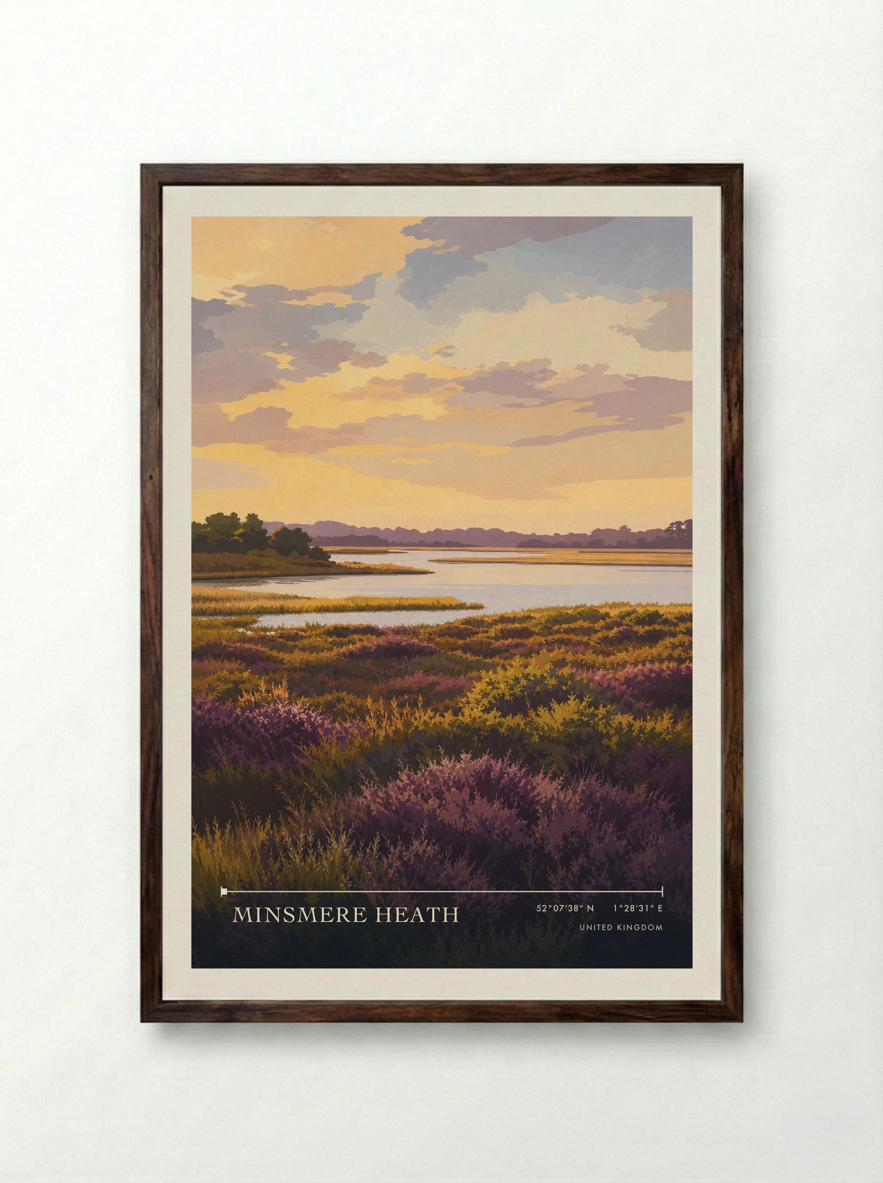 Minsmere Heath United Kingdom Travel Poster - Framed Print Dark Wood