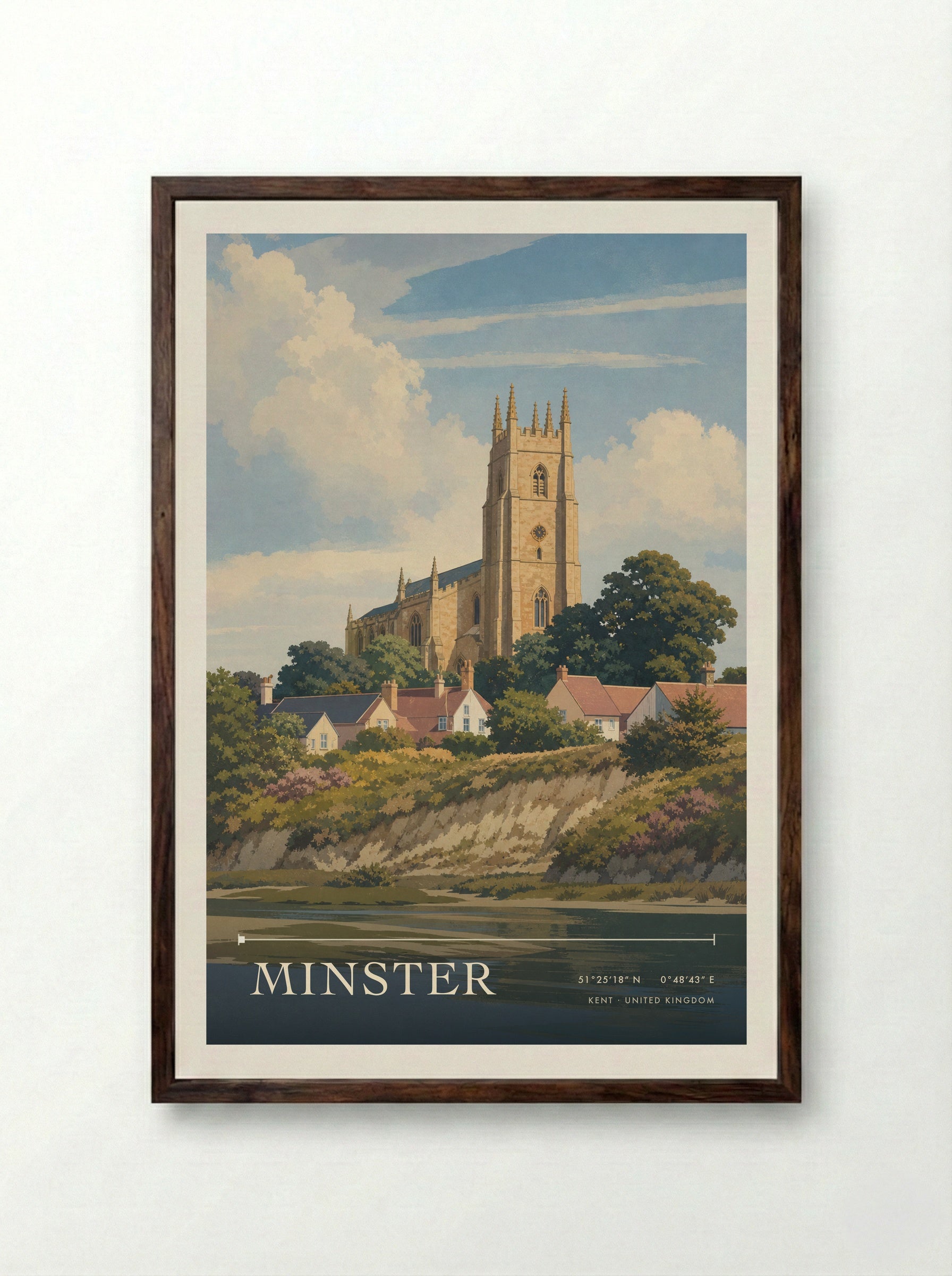 Minster Kent United Kingdom Travel Poster - Framed Print Dark Wood