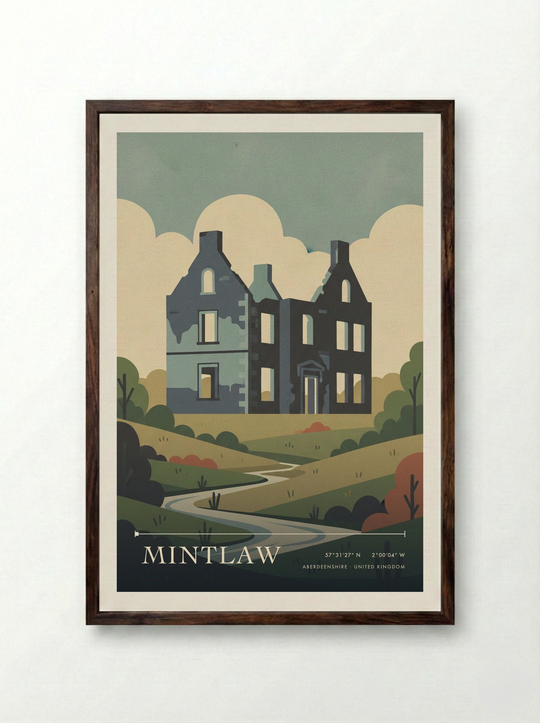 Mintlaw Aberdeenshire United Kingdom Travel Poster - Framed Print Dark Wood