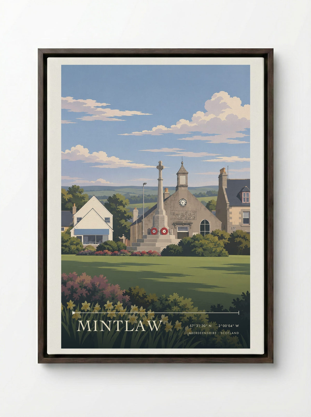 Mintlaw, Aberdeenshire | Travel Poster - Framed Canvas Dark Wood