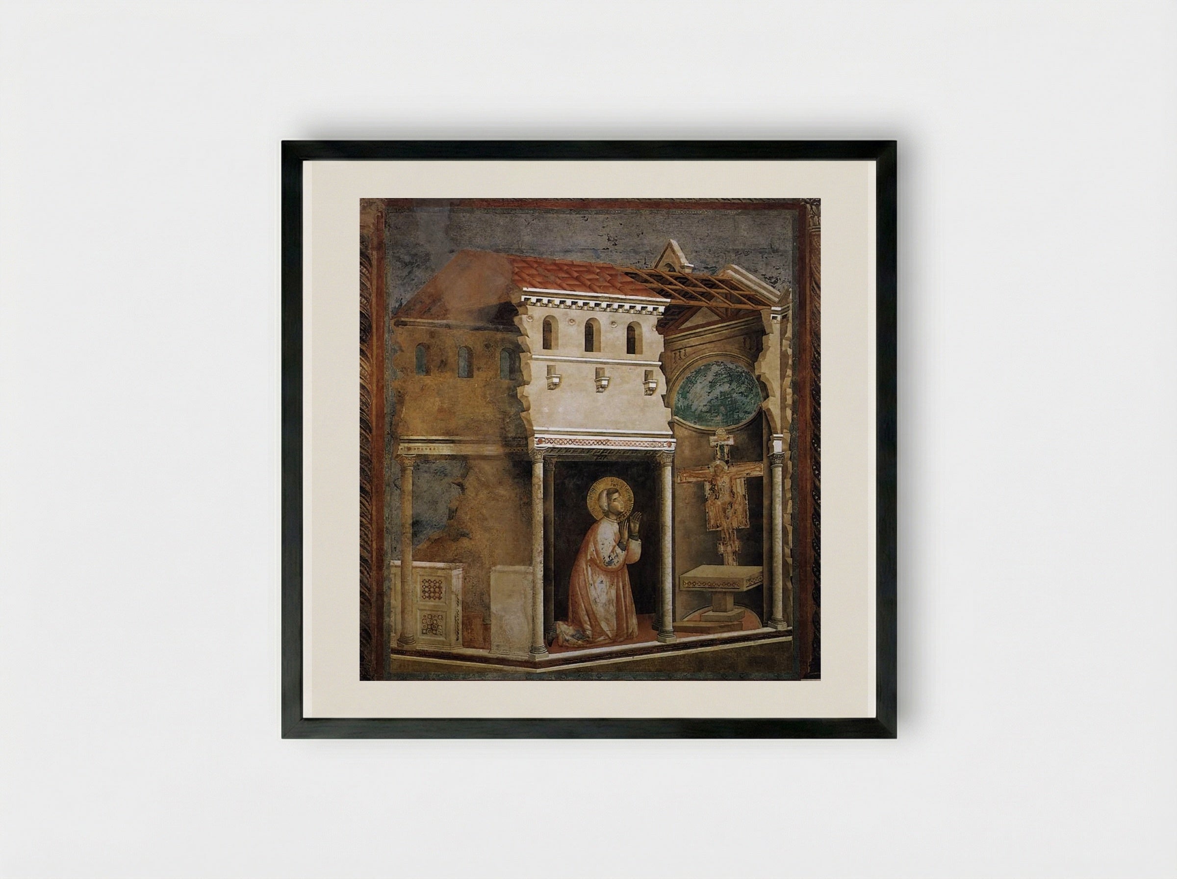 Miracle of the Crucifix - Giotto di Bondone - Framed Print Black