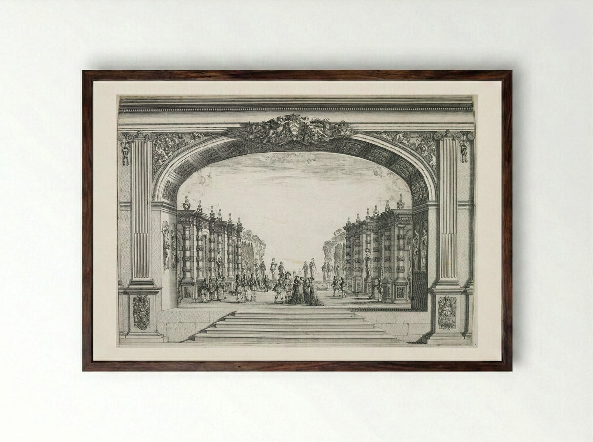 Mirame: Scene from Act 5 - Stefano Della Bella - Framed Print Dark Wood