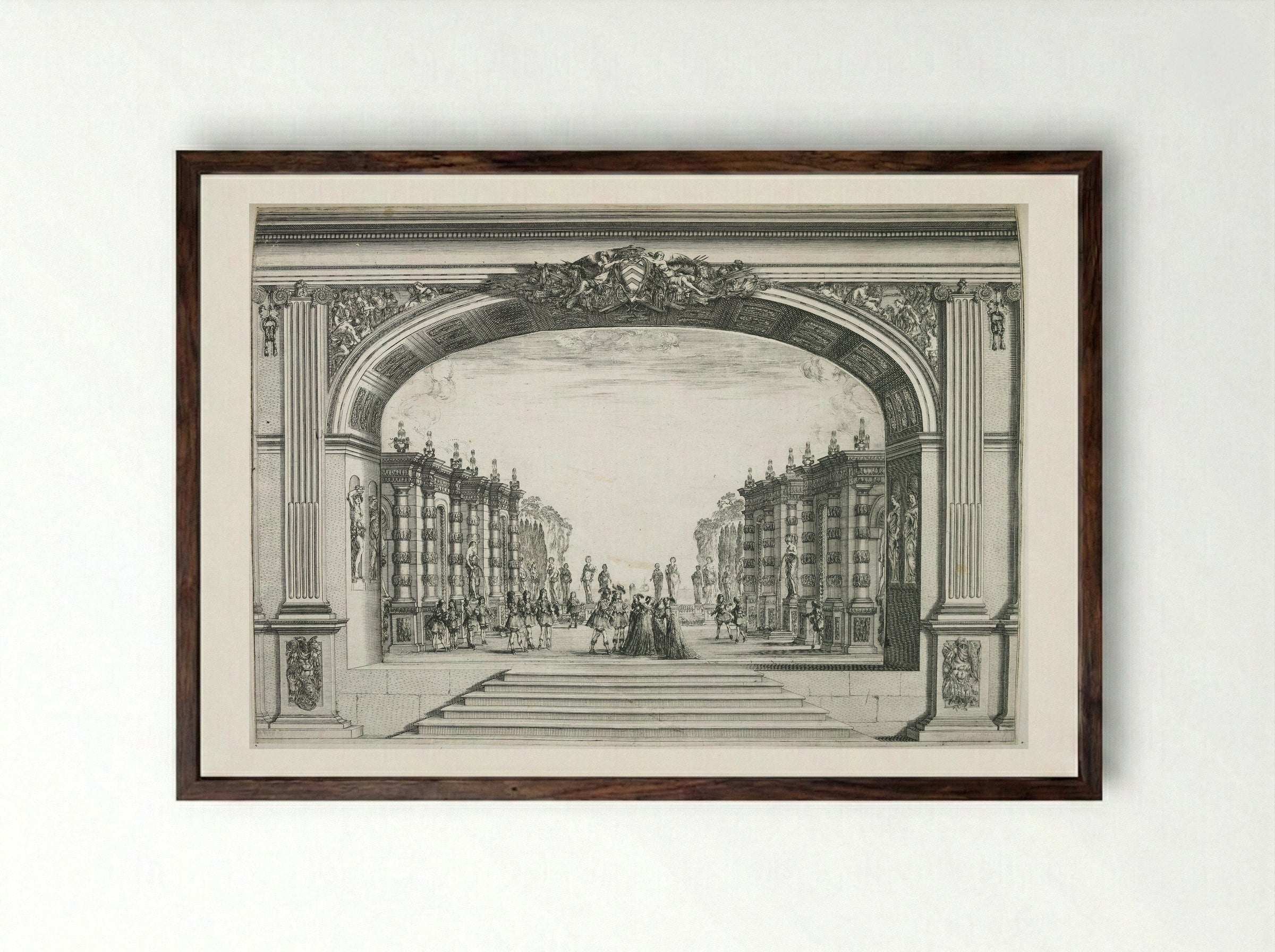 Mirame: Scene from Act 5 - Stefano Della Bella - Framed Print Dark Wood