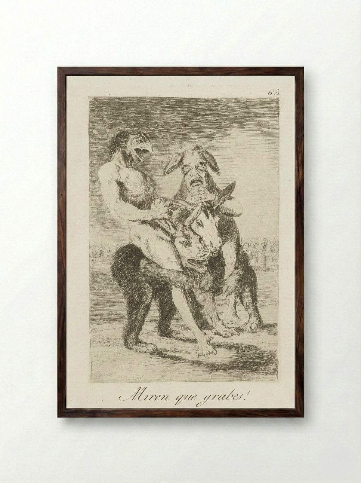 Miren que grabes! - Francisco de Goya - Framed Print Dark Wood