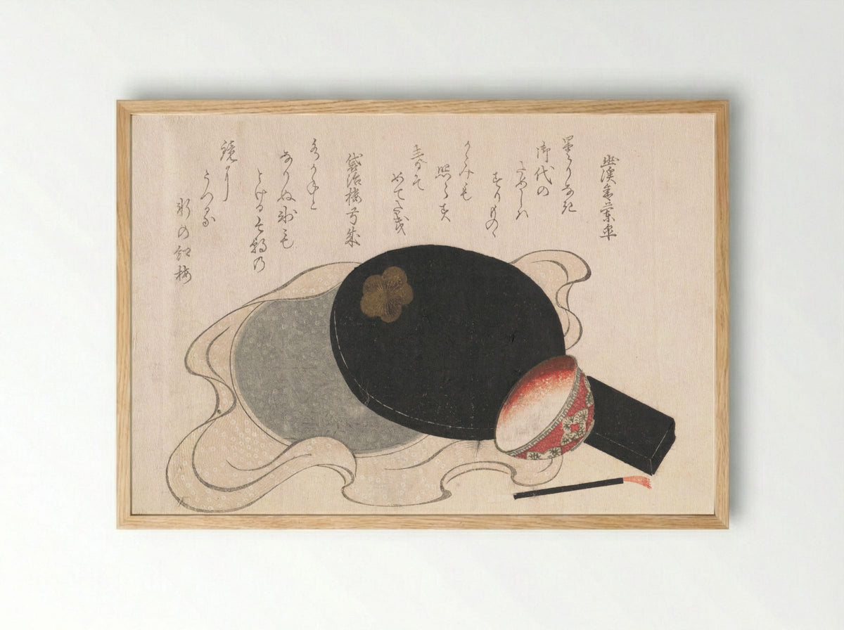 Mirror with Cover, Bowl and Brush for Rouge - Yukeisha - Framed Print Wood