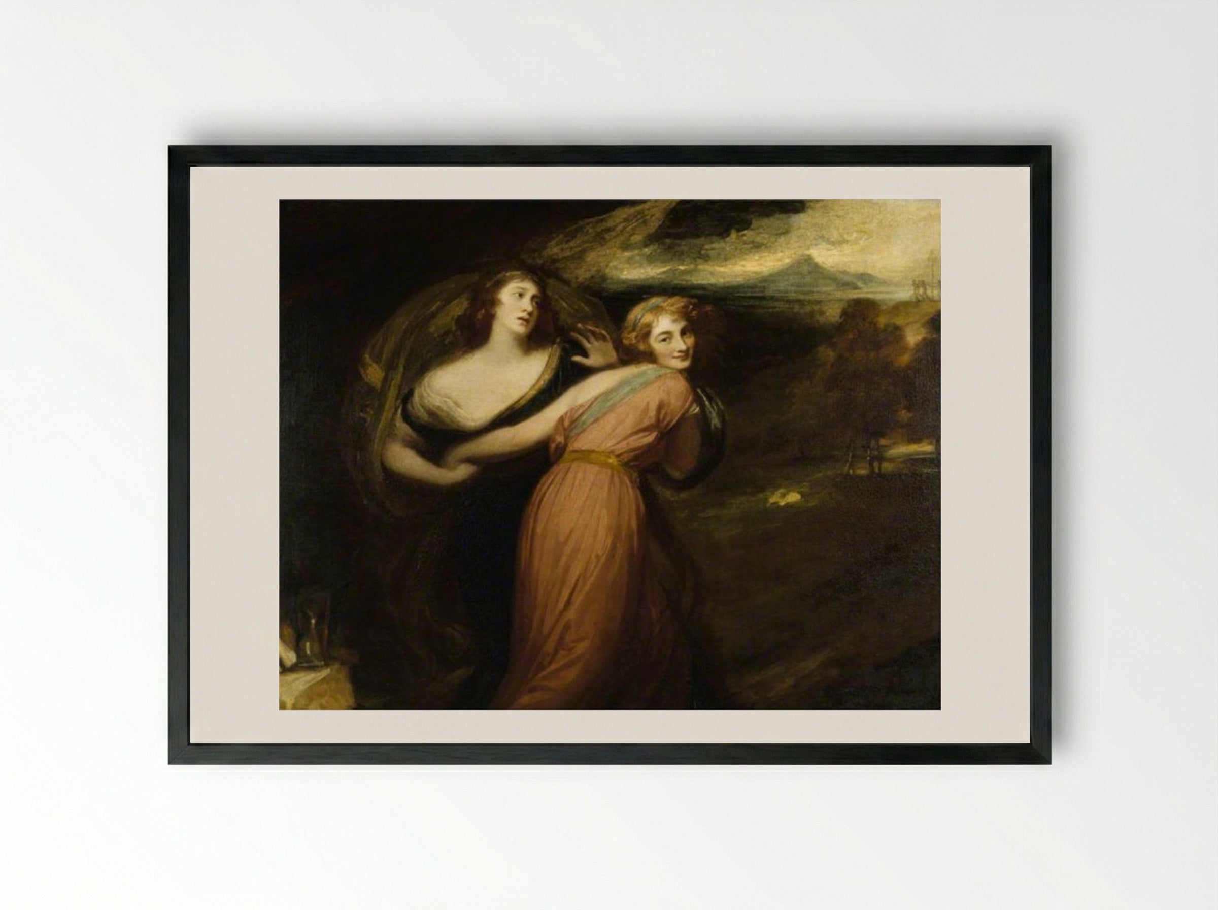 Mirth and Melancholy (Miss Wallis, Later Mrs James Campbell) - George Romney - Framed Print Black