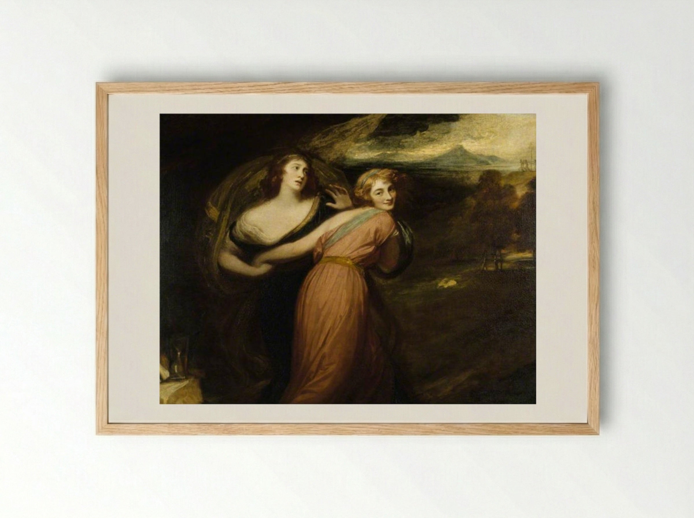 Mirth and Melancholy (Miss Wallis, Later Mrs James Campbell) - George Romney - Framed Print Wood
